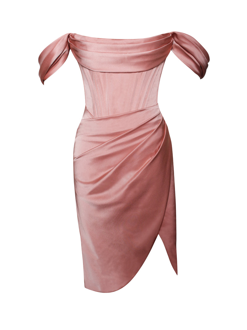Wiley Blush Pink Satin Off Shoulder Corset Dress