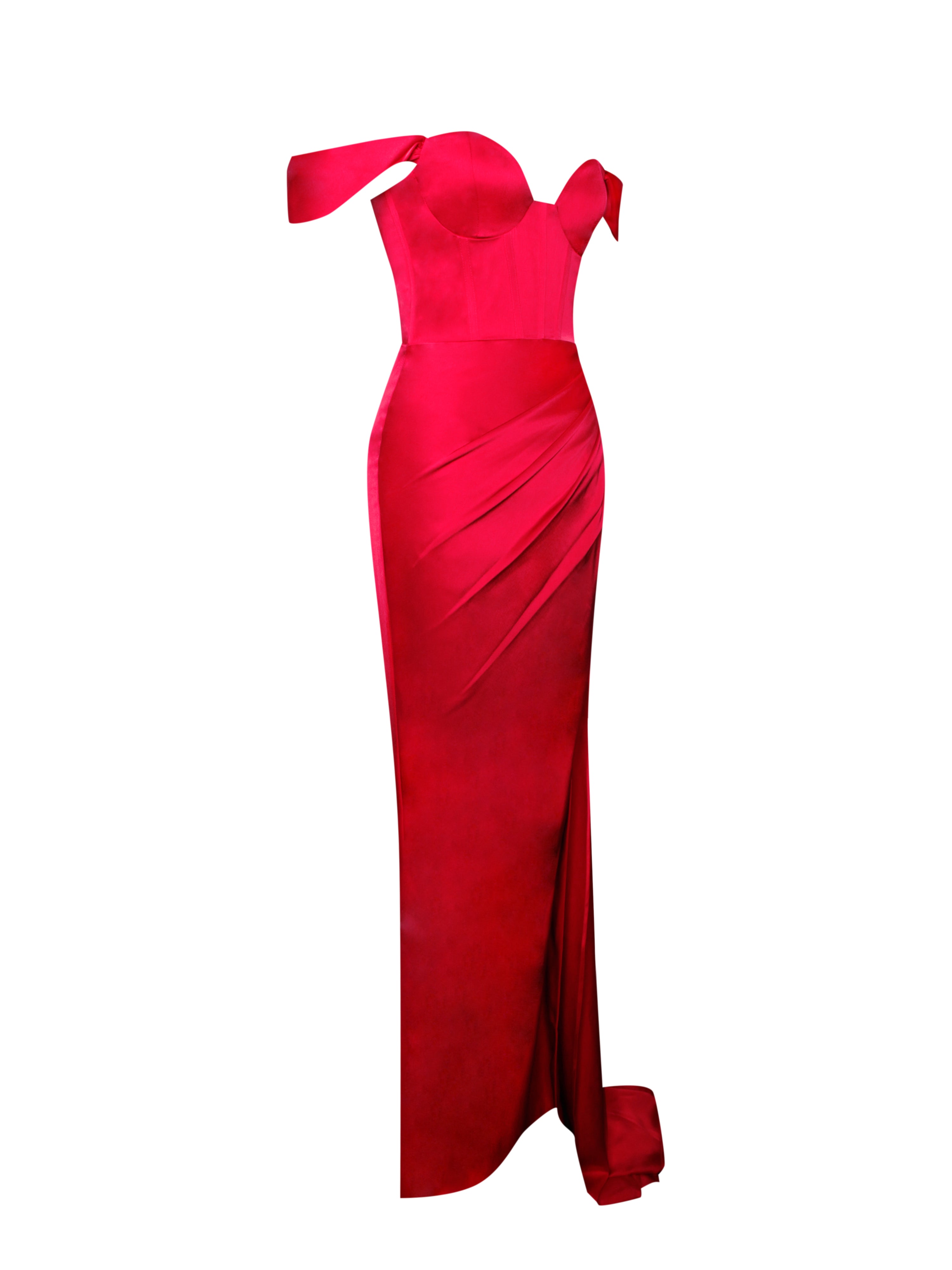 Zayda Red High Slit Corset Satin Gown