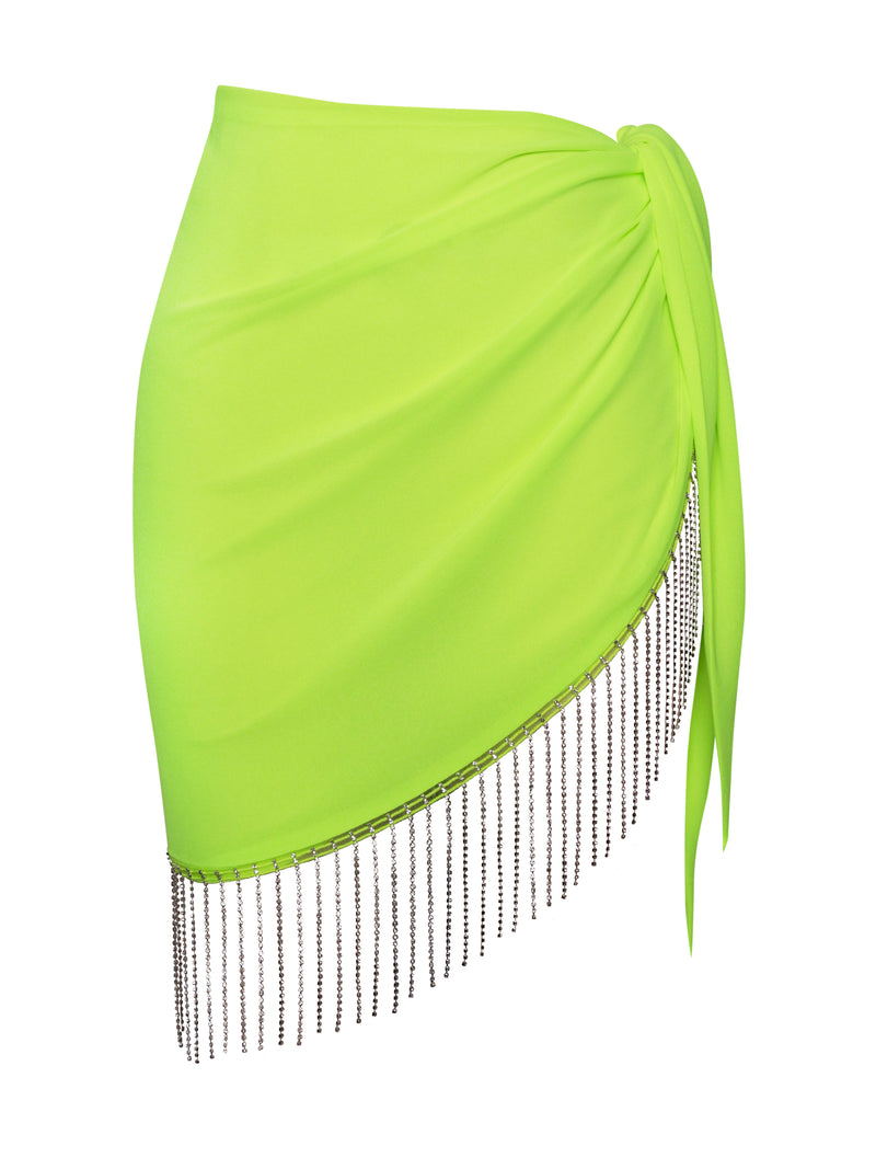 Quill Neon Green Cover Up with Crystal Fringe