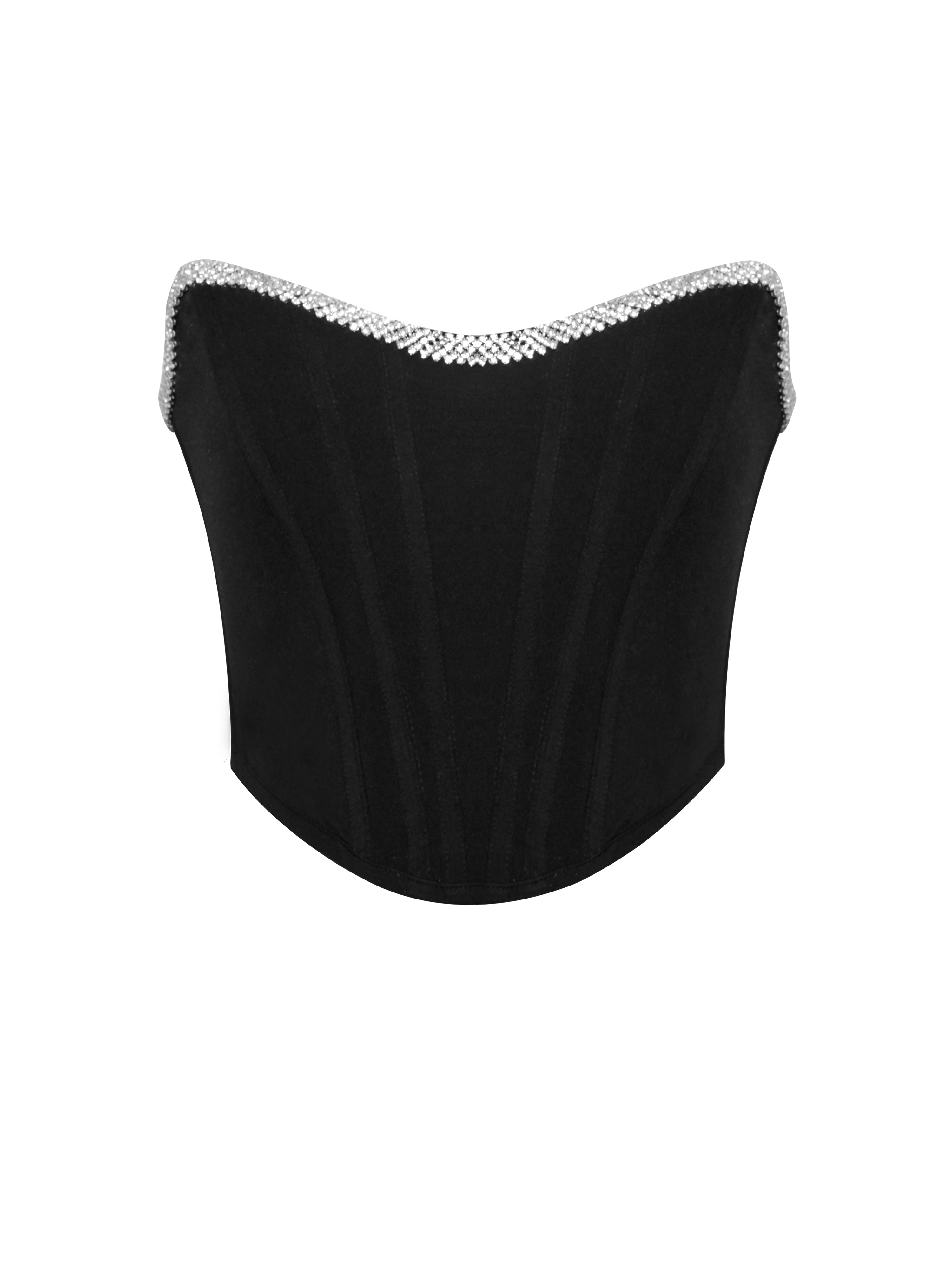 Melanie Black Corset Top With Crystal Trim