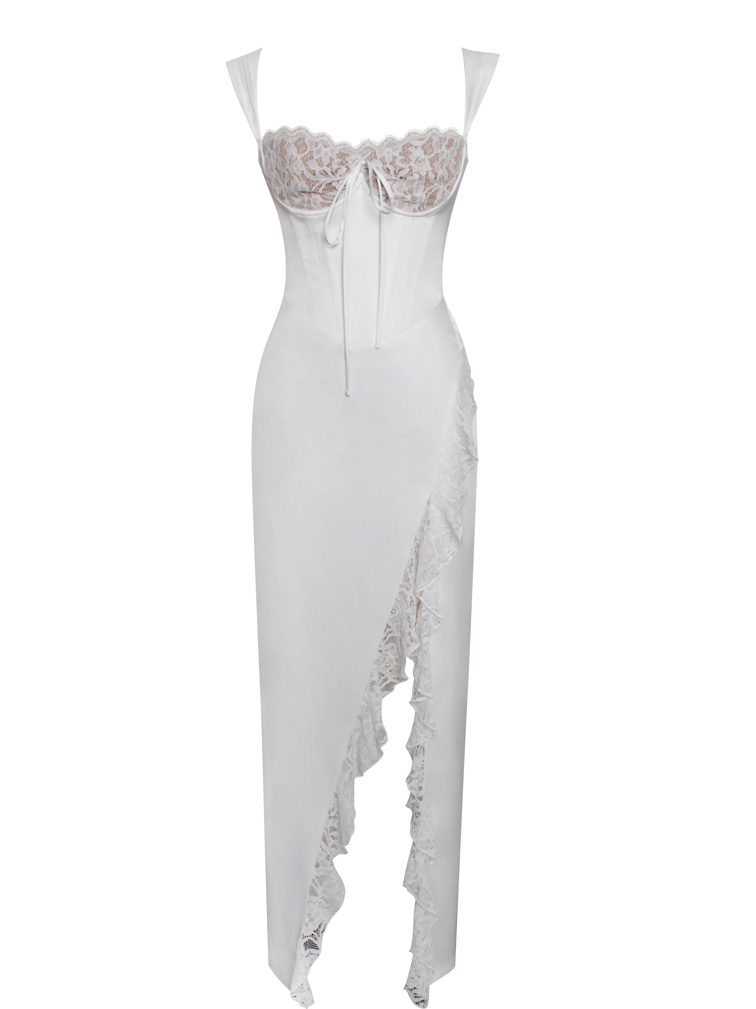 Miss Circle Women Freddie White Lace Satin Maxi Corset Dress Miss Circle Women Freddie White Lace Satin Maxi Corset Dress