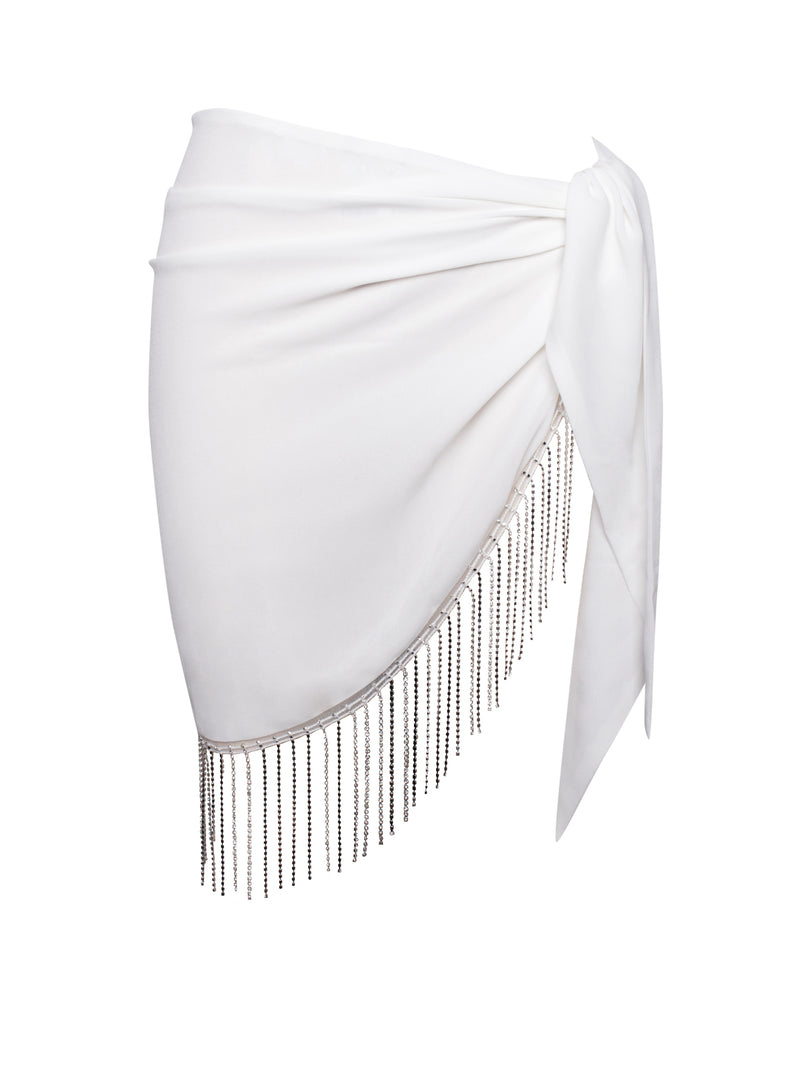 Quill White Cover Up with Crystal Fringe