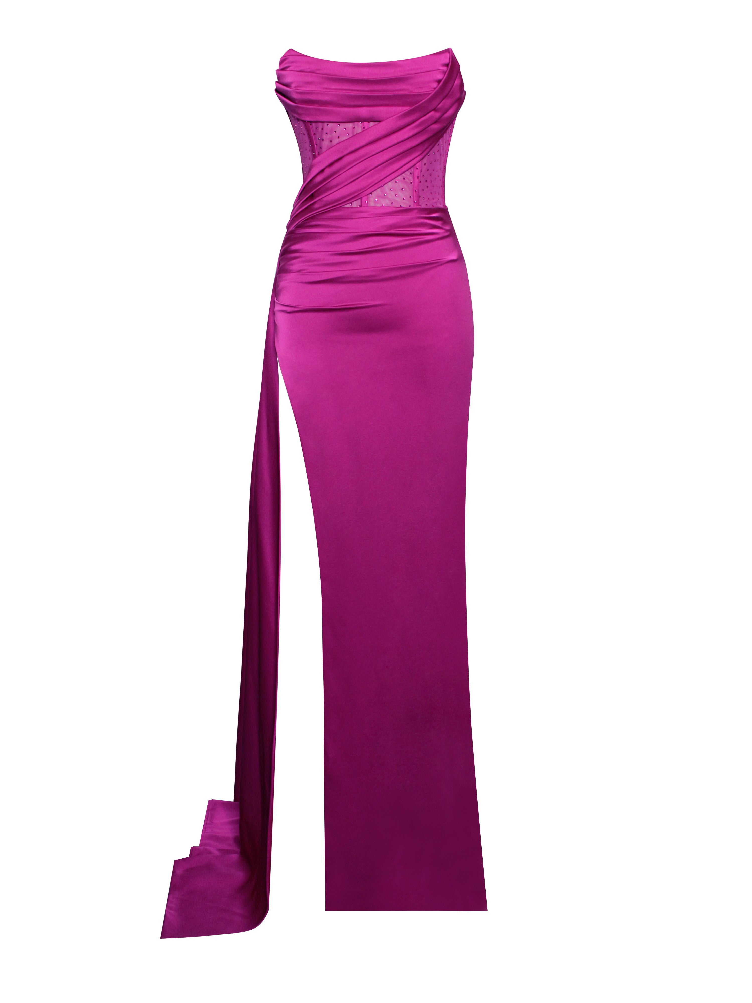 Holly Fuchsia Crystallized Corset High Slit Satin Gown