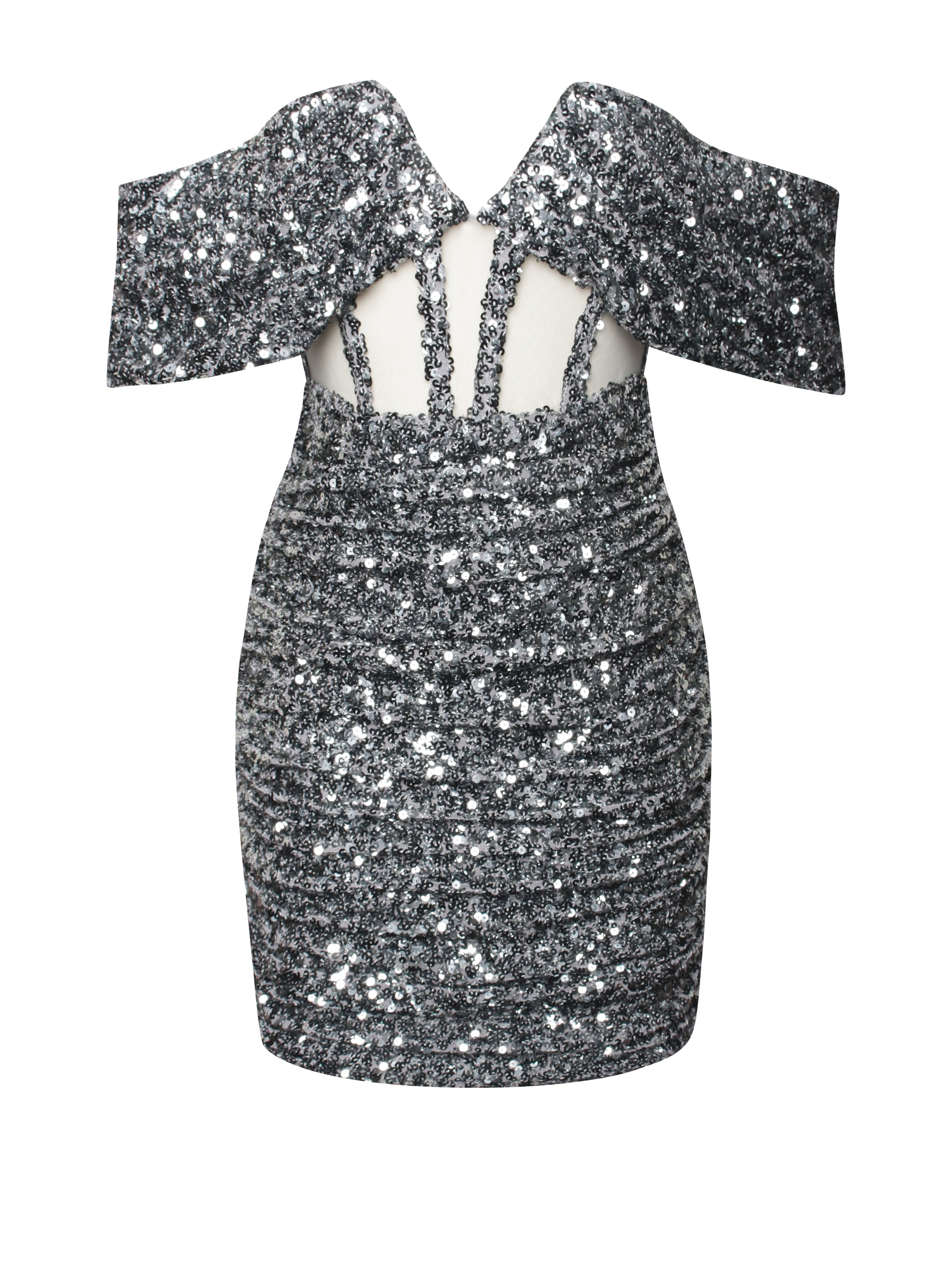 Weston Silver Sequin Off Shoulder Corset Dress