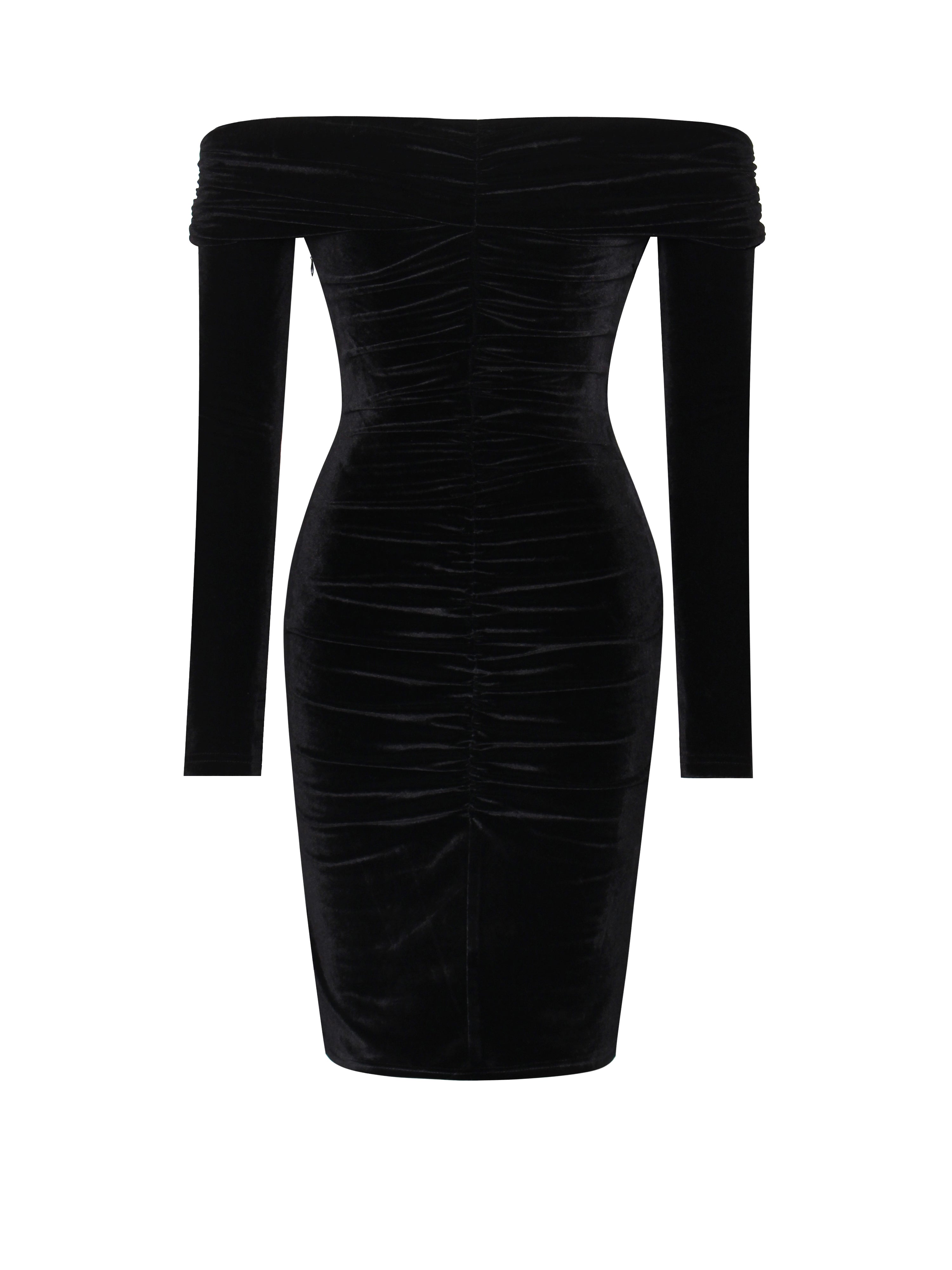 Ashton Off Shoulder Velvet Long Sleeve Bodycon Dress M / 6-8 Ashton Off Shoulder Velvet Long Sleeve Bodycon Dress M / 6-8