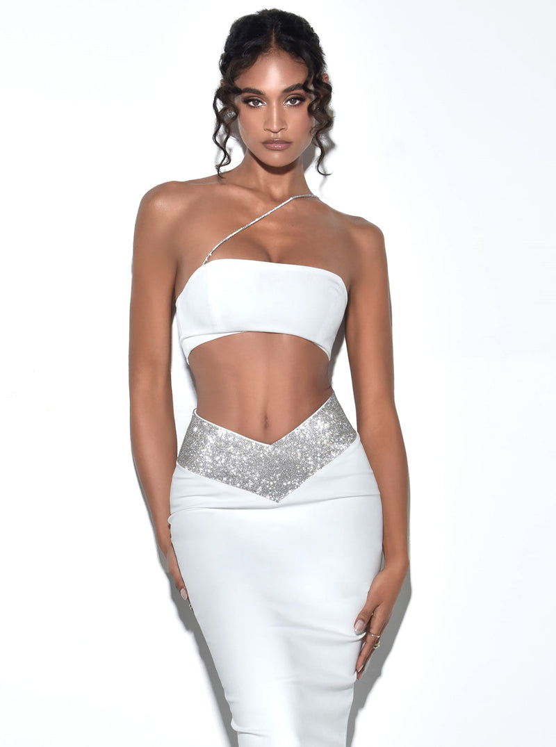 Uriel White Crop Top With Crystal Strap