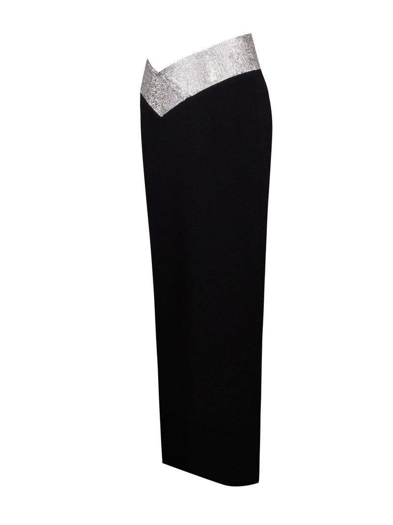 Uriah Black Pencil Skirt With Crystal Waist Trim