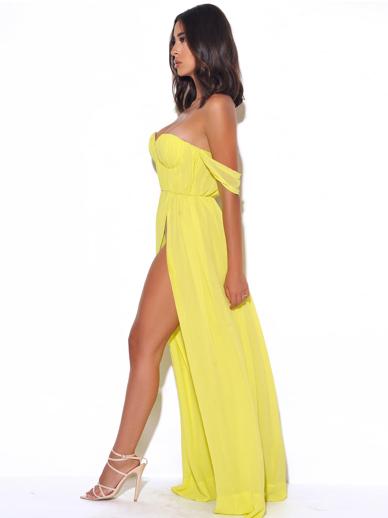 Paradise High Slit Yellow Chiffon Maxi Dress - Miss Circle