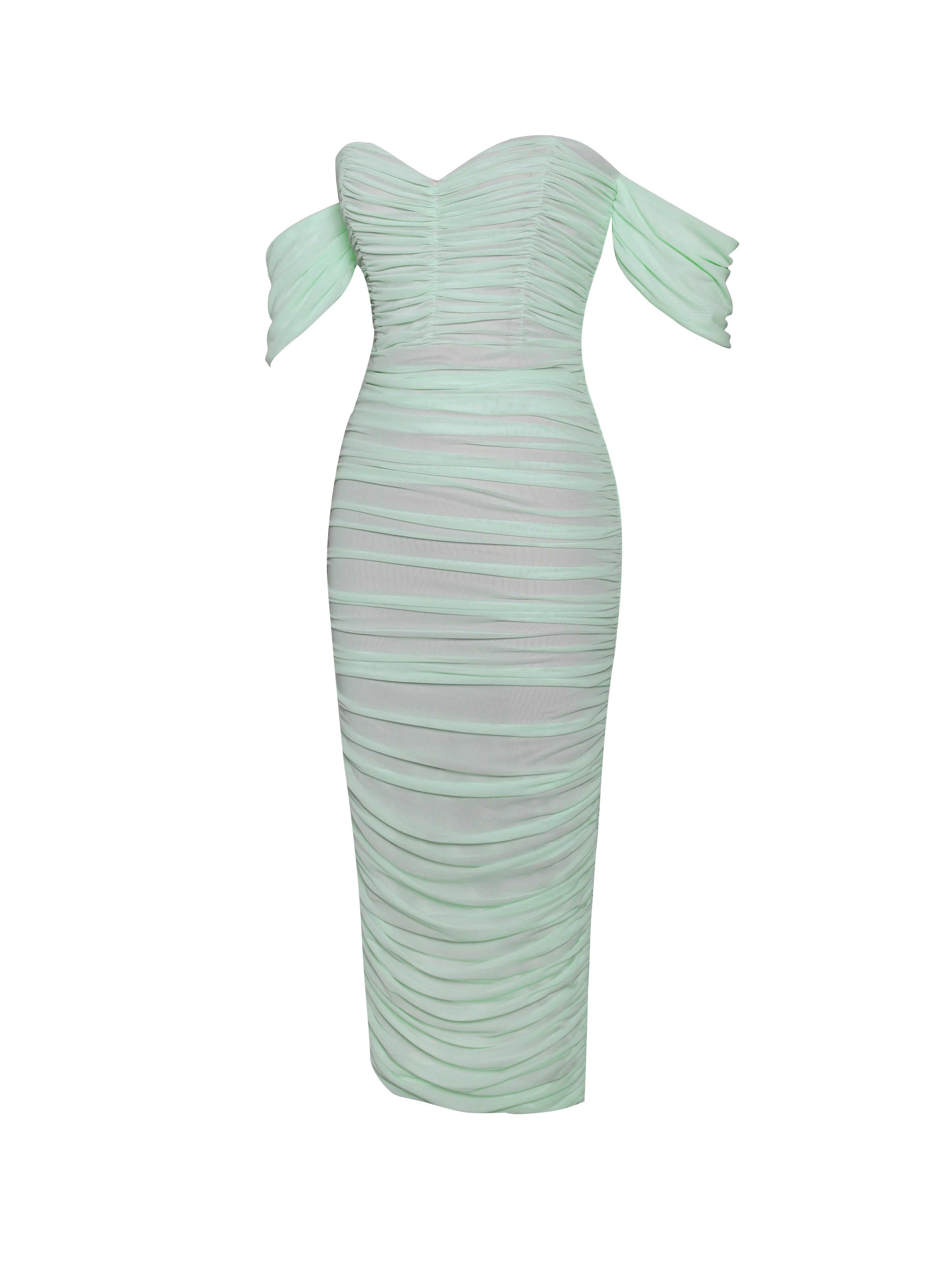 Quenby Mint Off Shoulder Mesh Maxi Dress