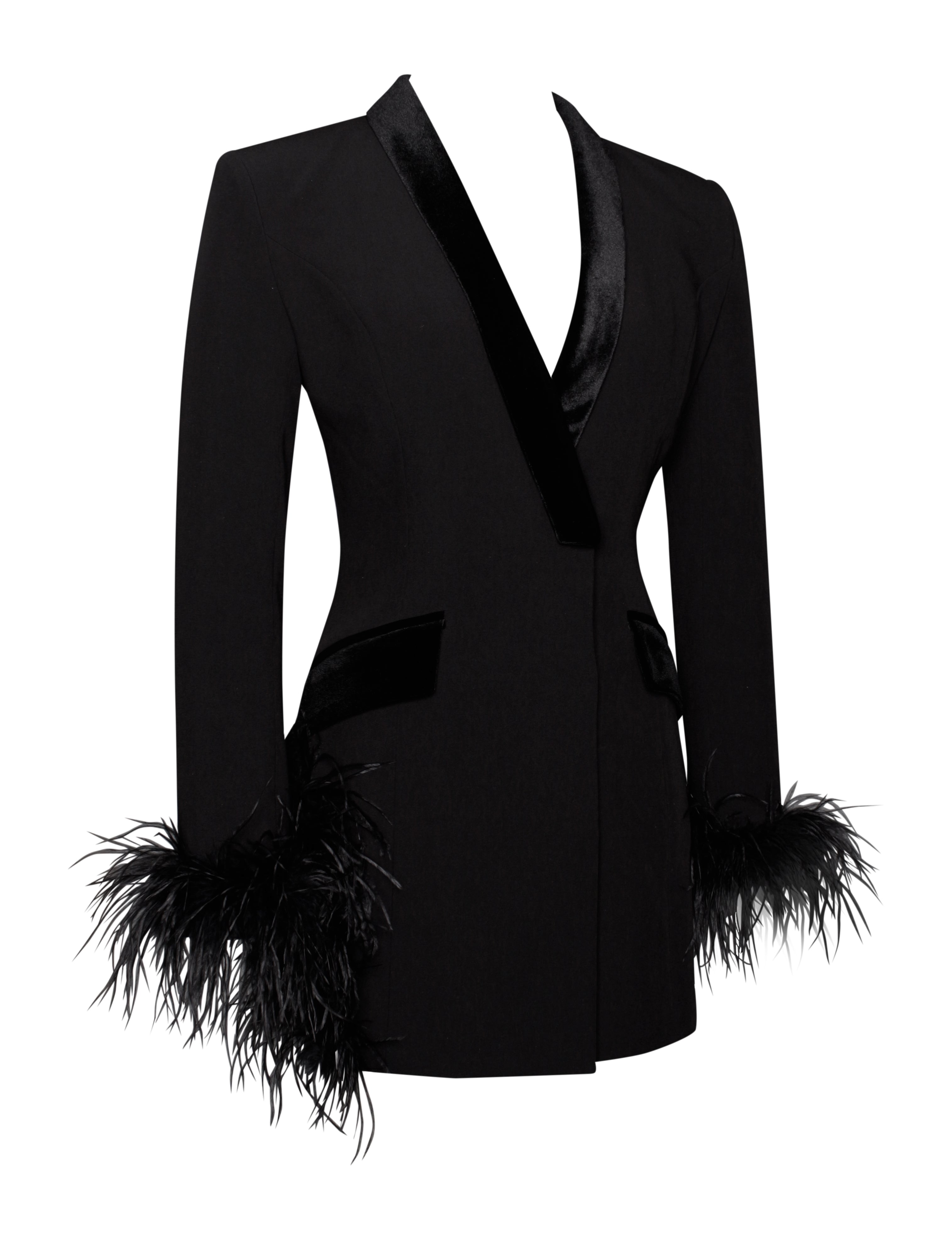 Miss Circle Women Madeline Black Feather Trim Blazer Dress Miss Circle Women Madeline Black Feather Trim Blazer Dress