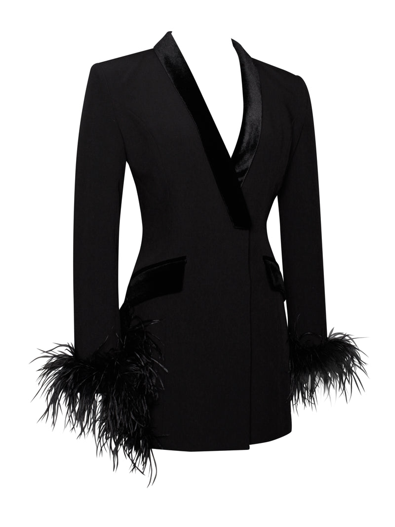 Madeline Black Feather Trim Blazer Dress