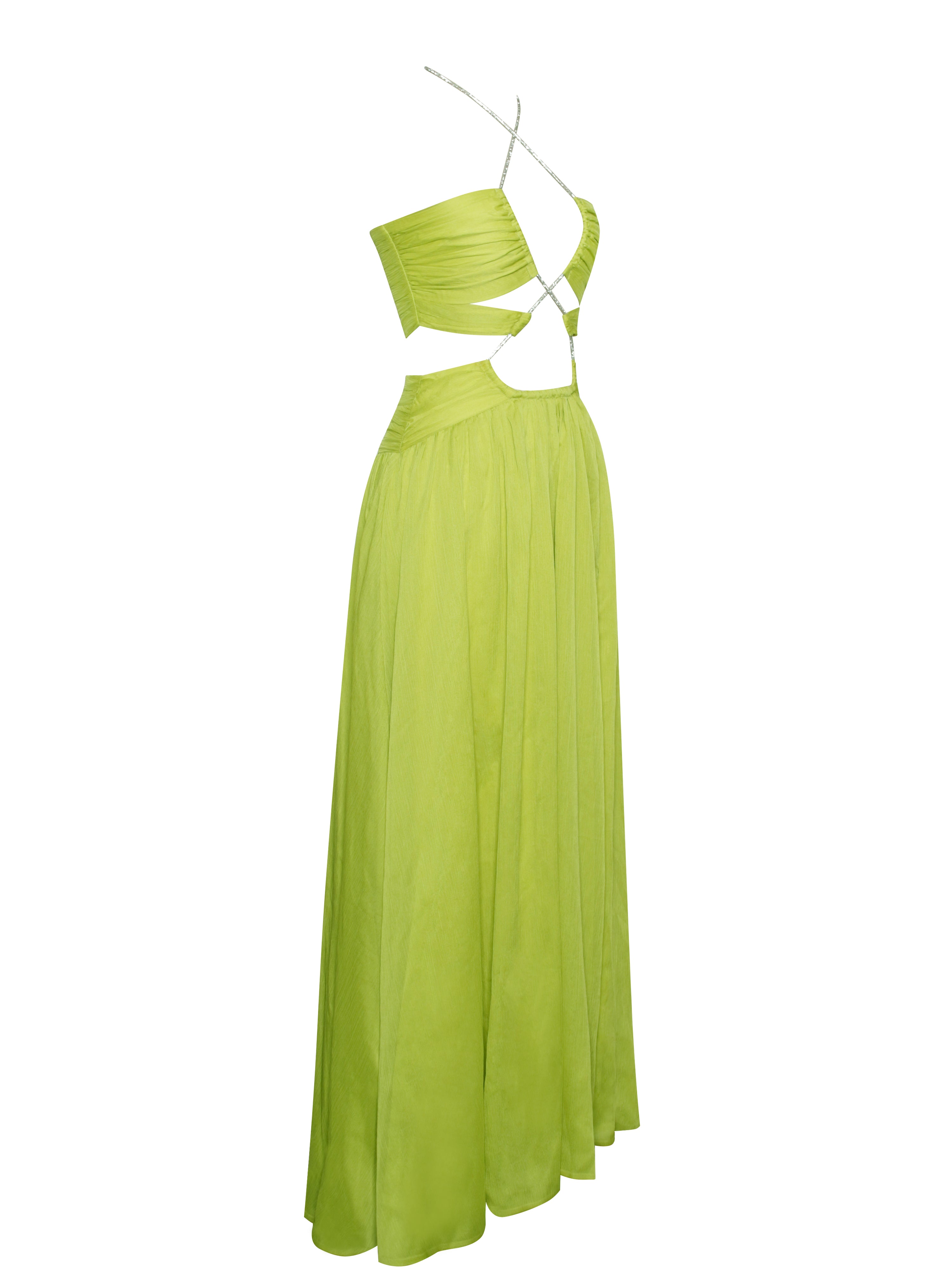 Quinby Lemon Chiffon Pleated Lace Up Maxi Dress