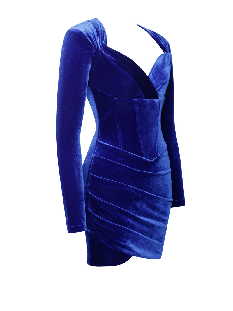 Tamara Royal Blue Long Sleeve Corset Velvet Dress