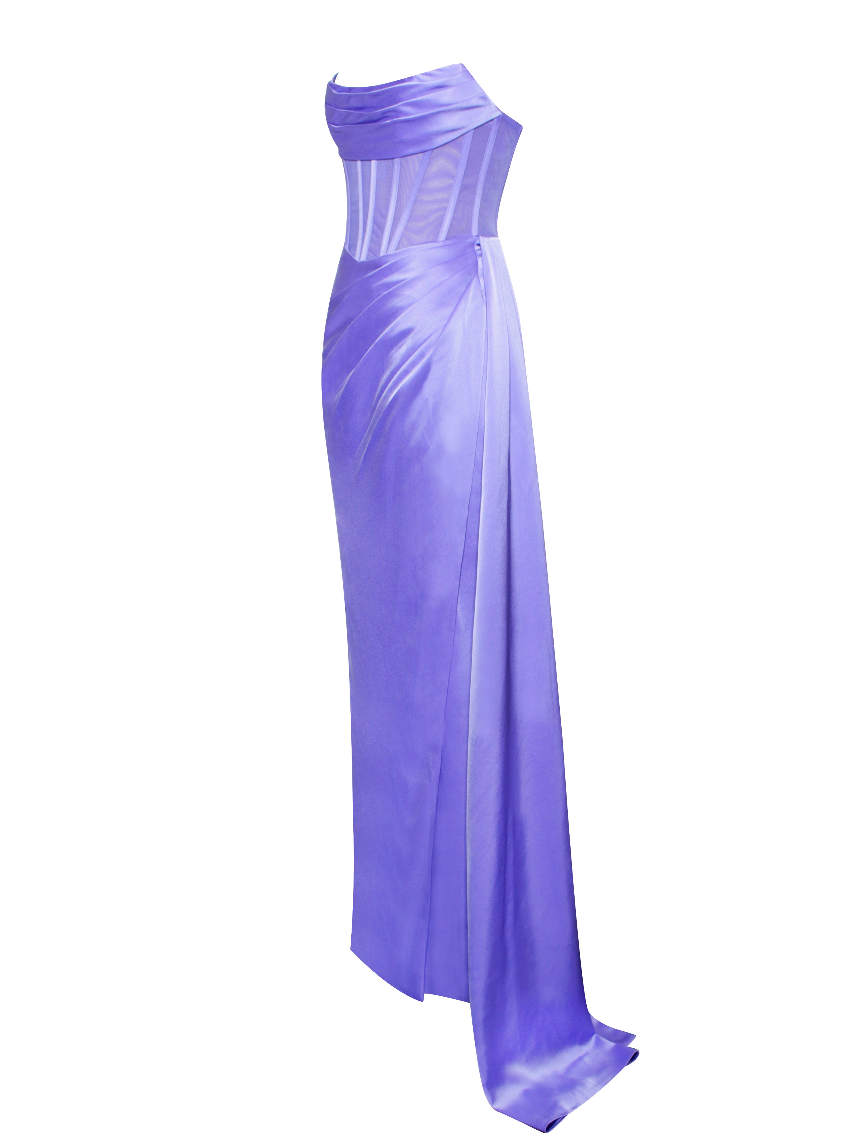 Prisa Very Peri High Slit Satin Corset Gown