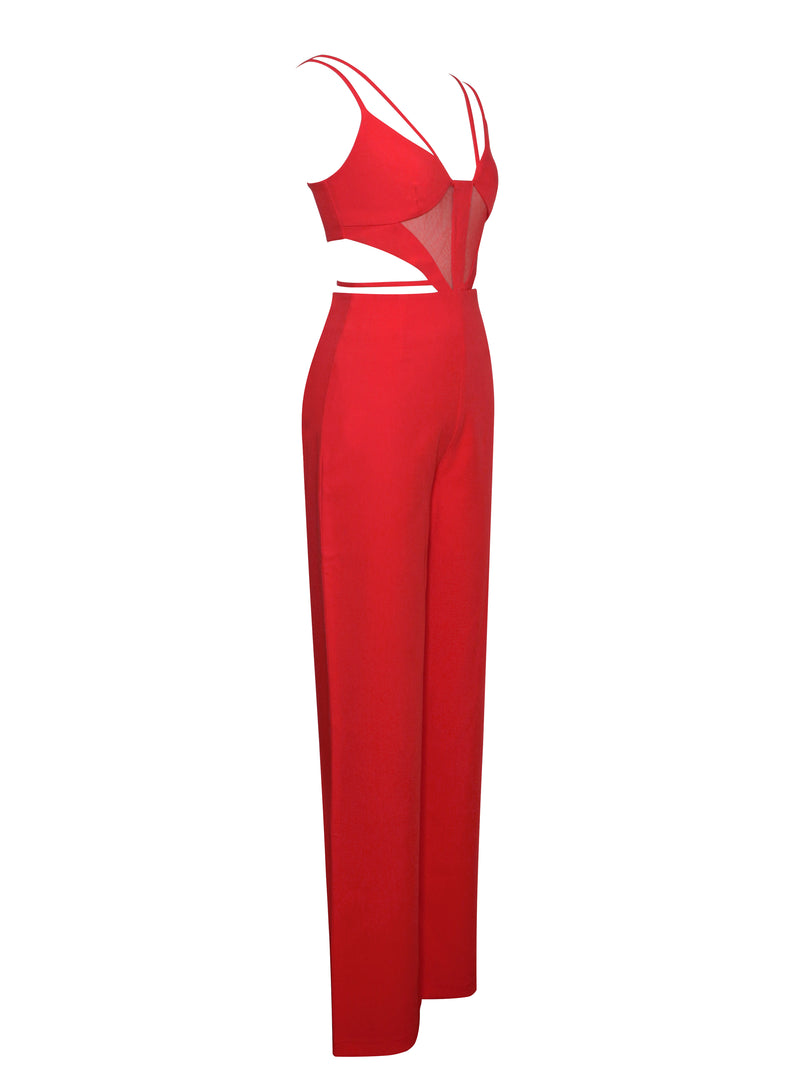 Neva Red Cutout Strappy Jumpsuit