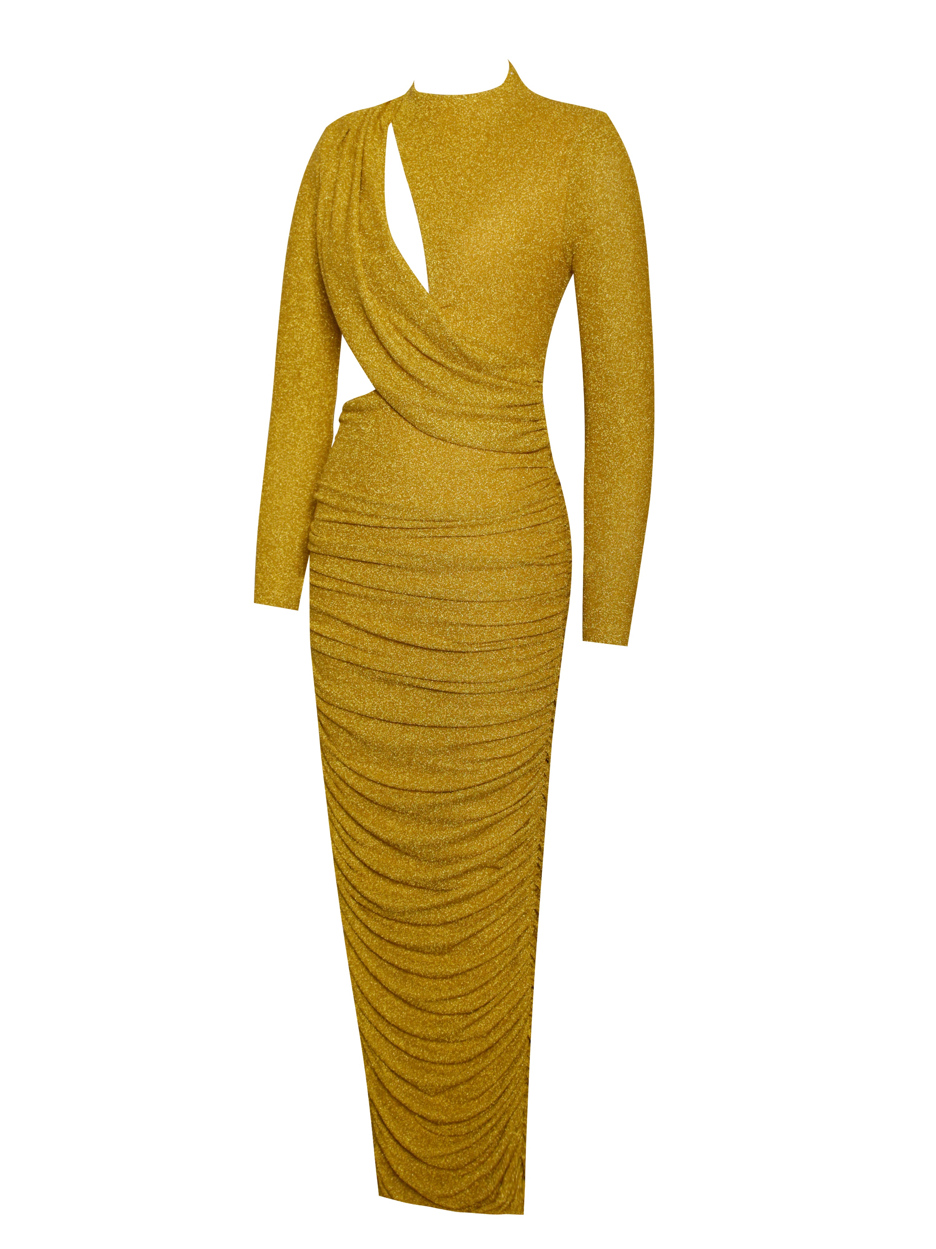 Payson Gold Long Sleeve Metallic Jersey Cutout Dress - XXS / US 0 Payson Gold Long Sleeve Metallic Jersey Cutout Dress - XXS / US 0
