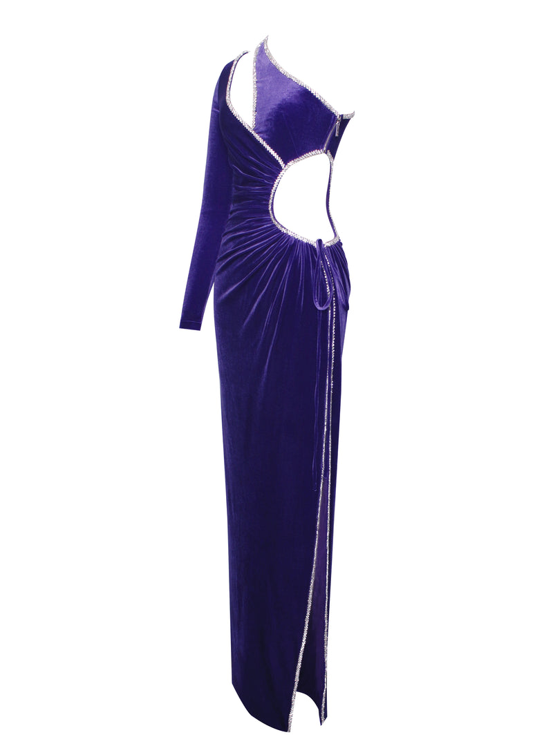 Sienna Purple One Sleeve Crystal Velvet Gown