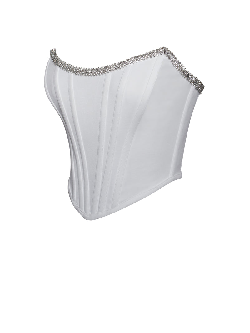 Melanie White Corset Top With Crystal Trim