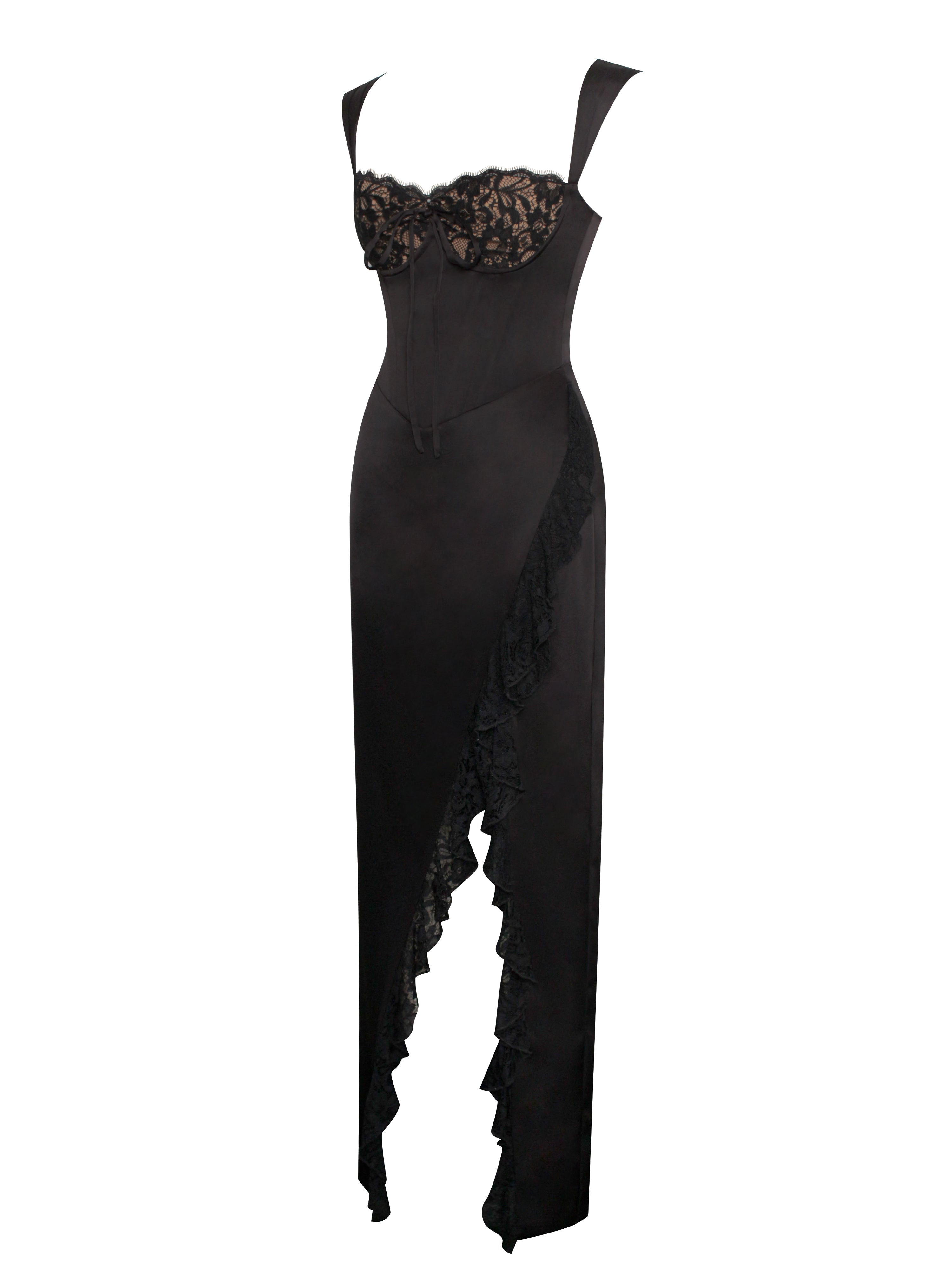 Freddie Black Lace Satin Maxi Corset Dress