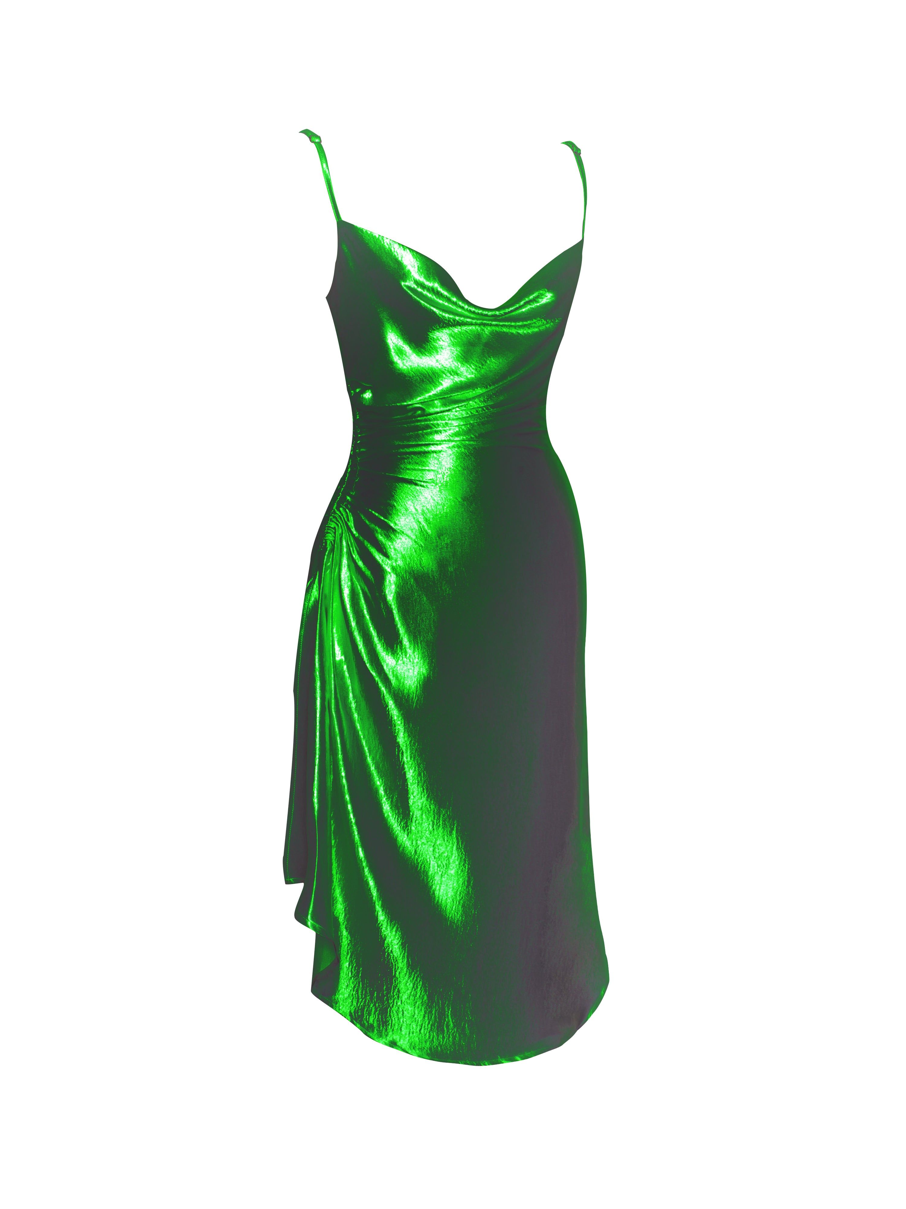 Montego Green Satin Side Slit Dress