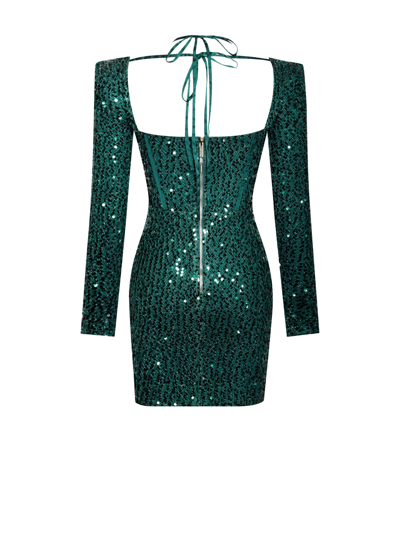Melina Emerald Green Long Sleeve Sequin Dress