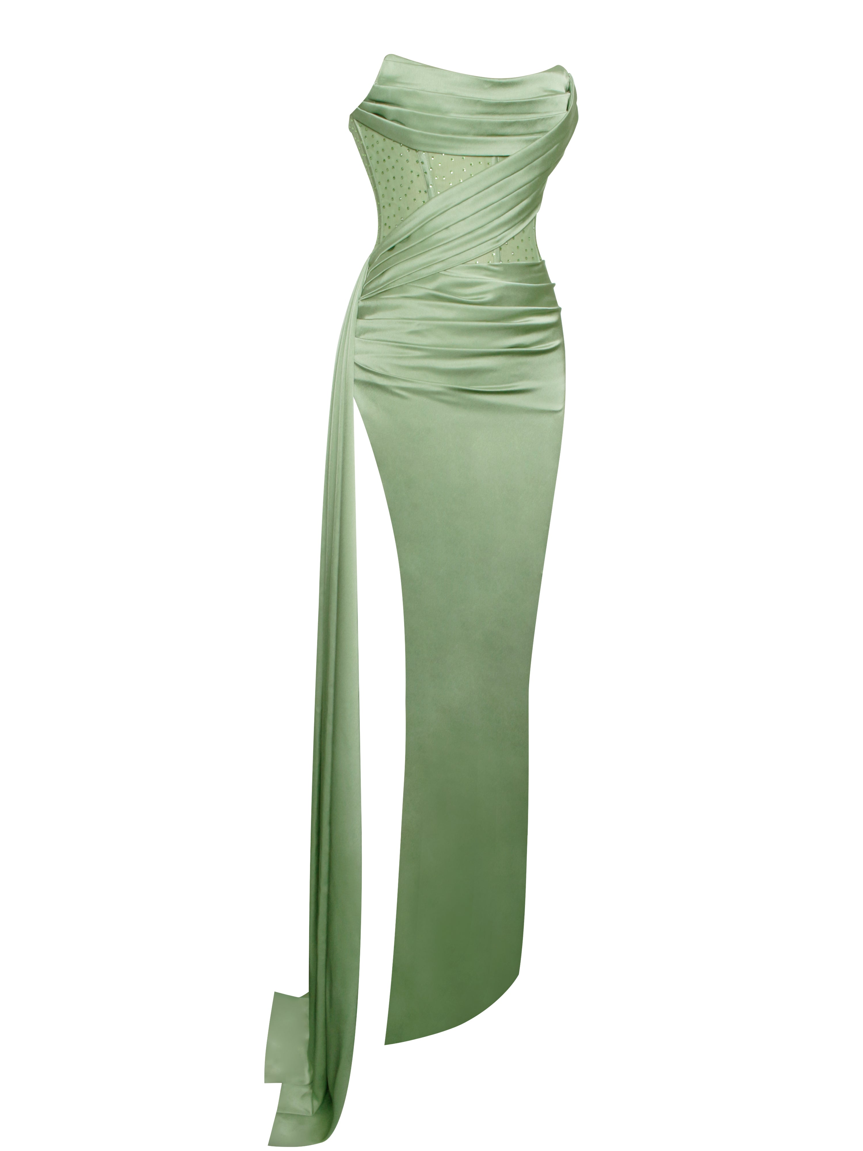 Holly Basil Crystallized Corset High Slit Satin Gown