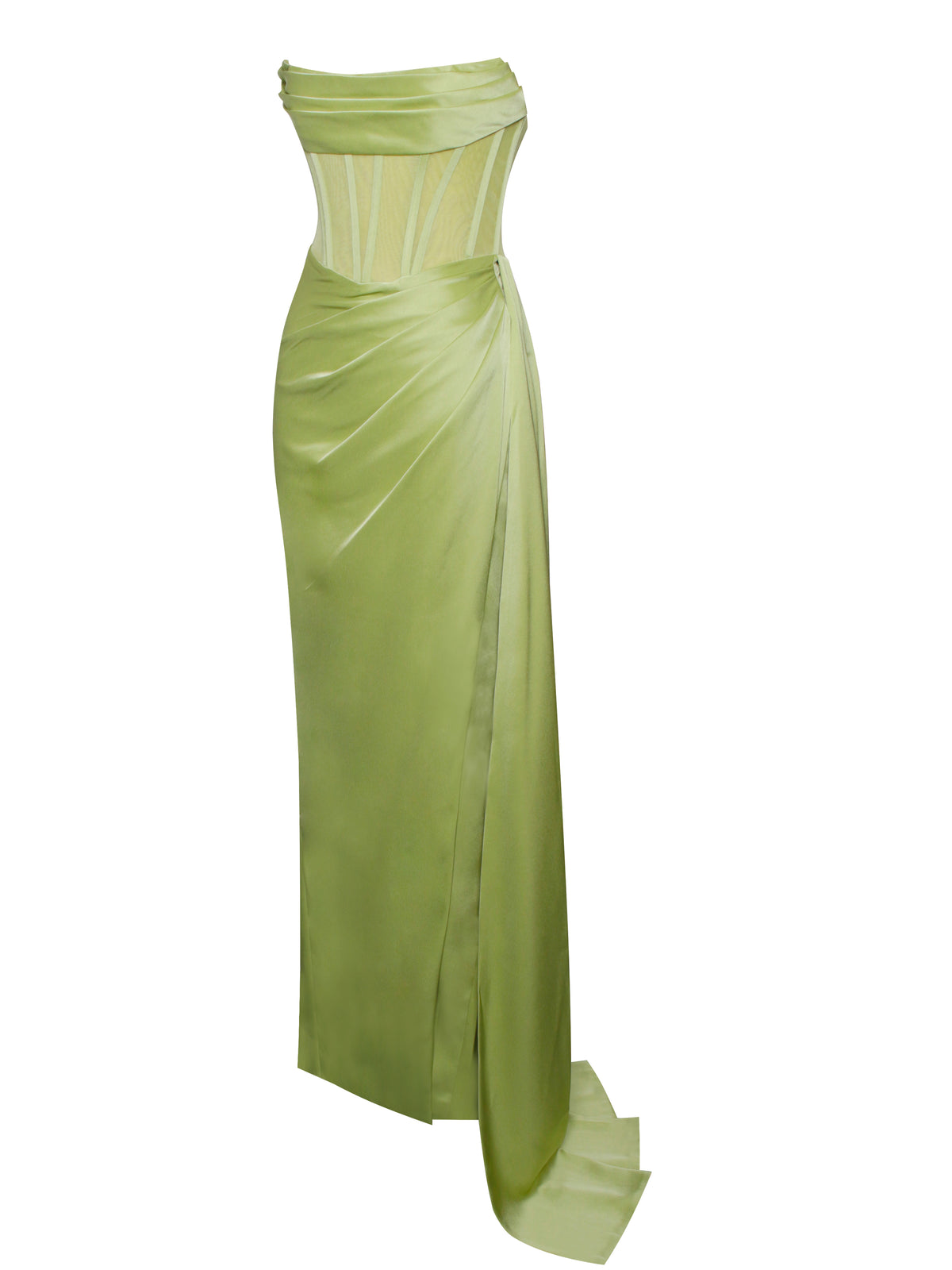 PRISA VERY PERI HIGH SLIT SATIN CORSET GOWN