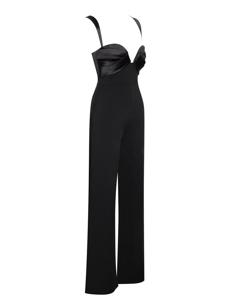 Black Satin Pleated Strapless Bodysuit - Ashby - ShopperBoard