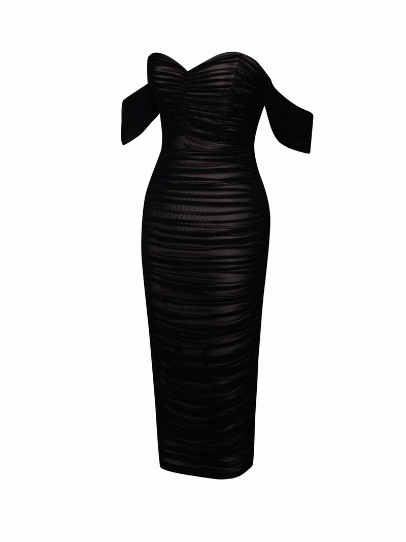 Quenby Black Off Shoulder Mesh Maxi Dress – Miss Circle