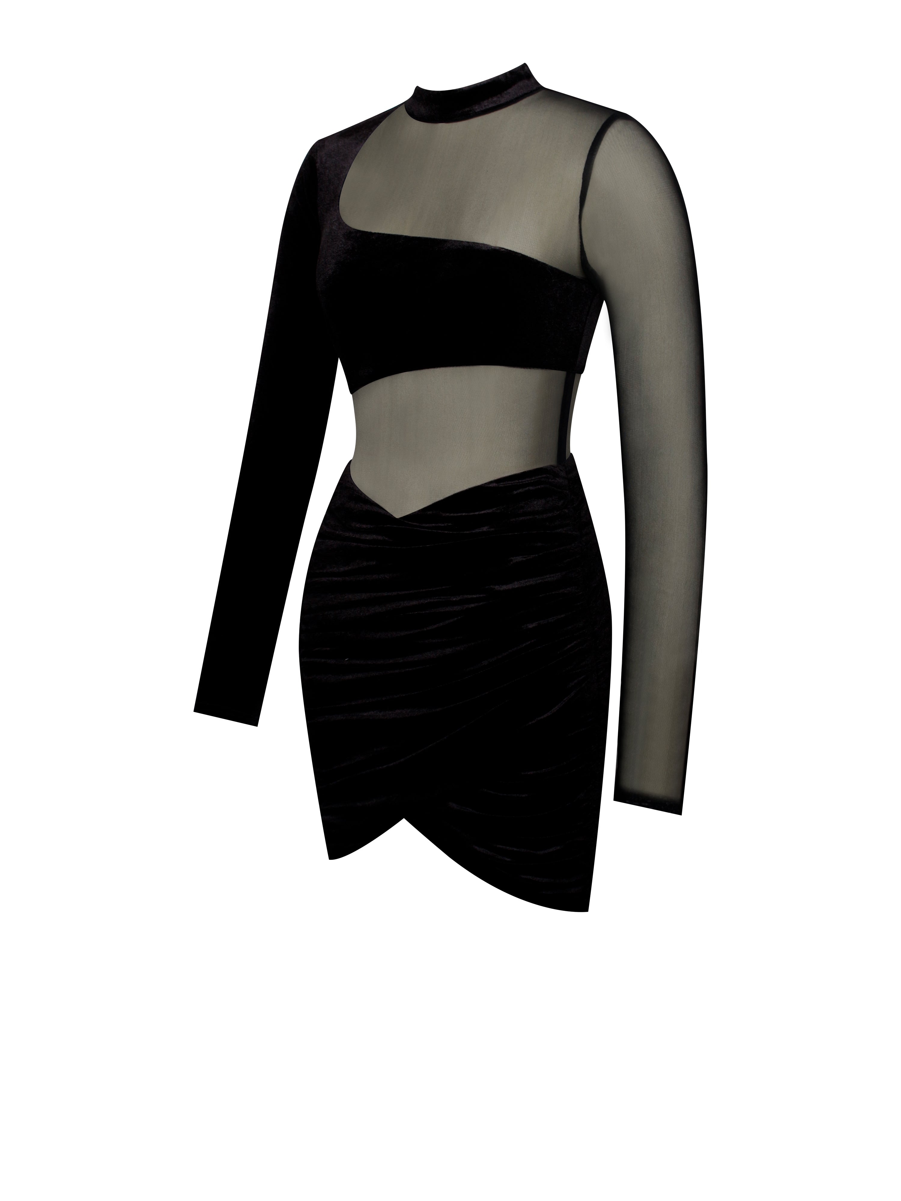 Azalea Black Velvet Mesh Long Sleeve Dress Azalea Black Velvet Mesh Long Sleeve Dress