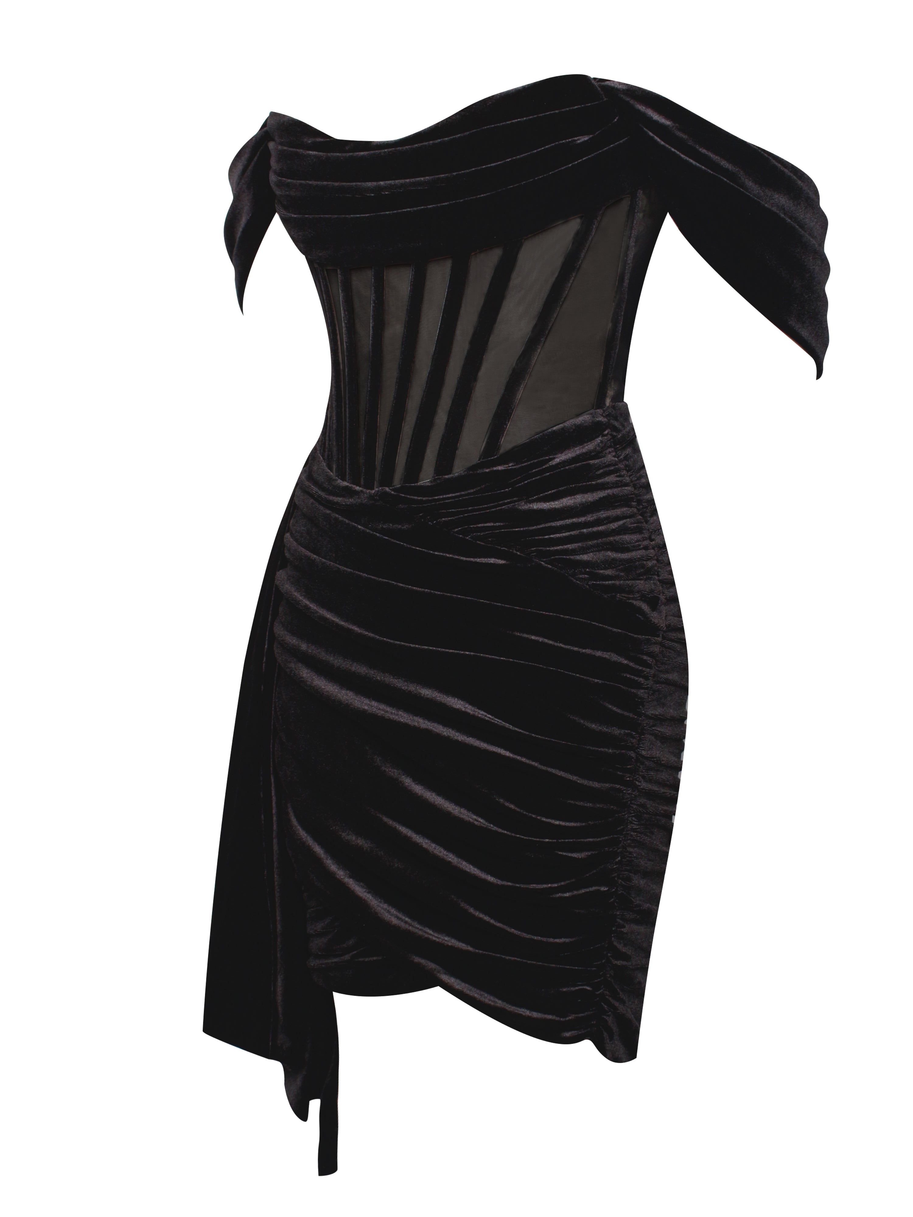 Irisa Black Draping Off Shoulder Corset Dress (Archive Sale)