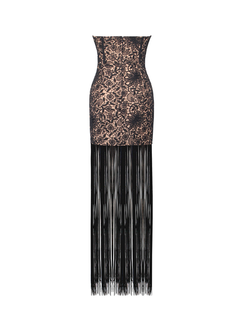 Become The One Black Lace Long Fringed Strapless Dress - Miss Circle