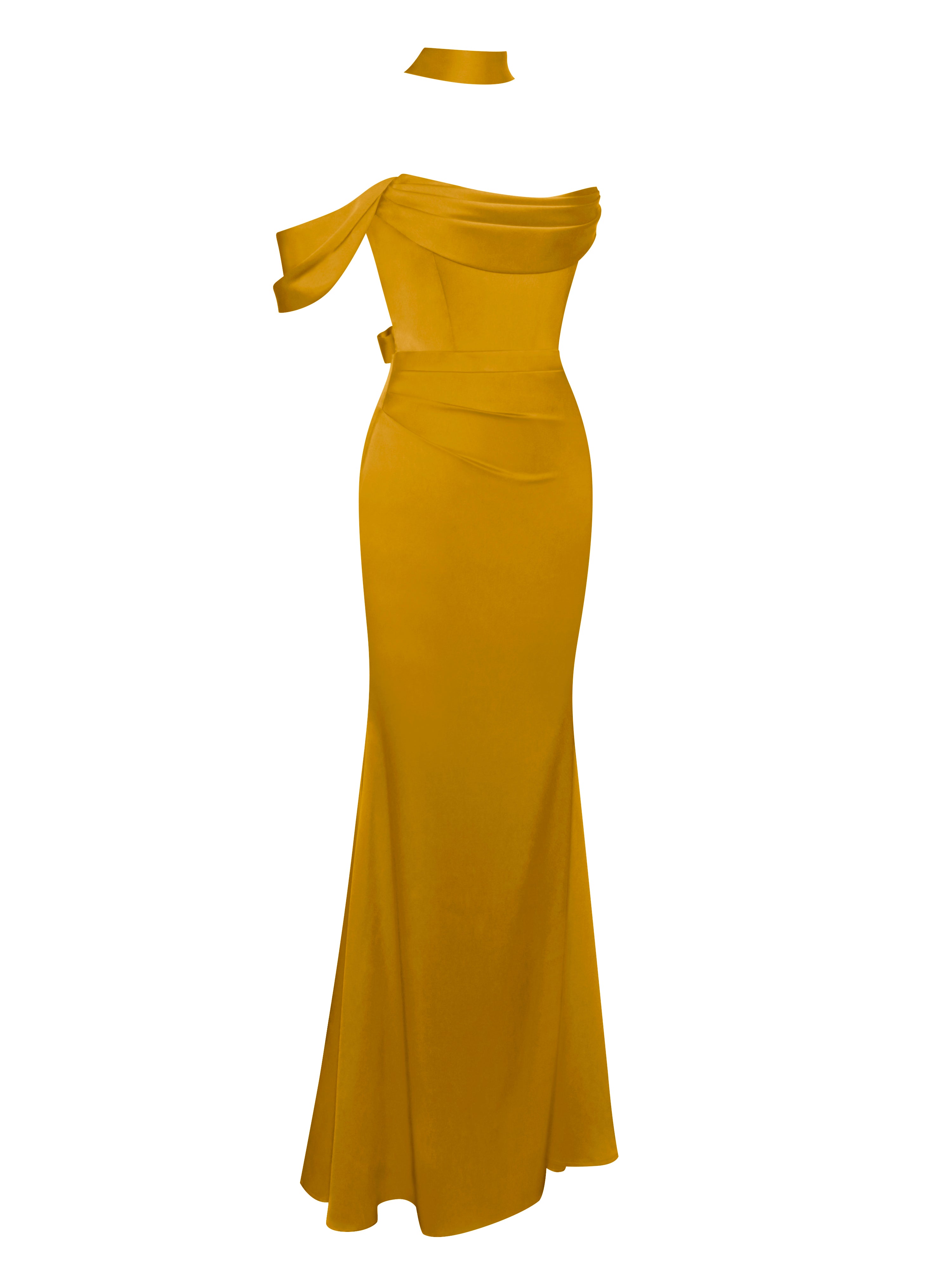 Ivona Gold Halter Neck Double Duchess Satin Gown