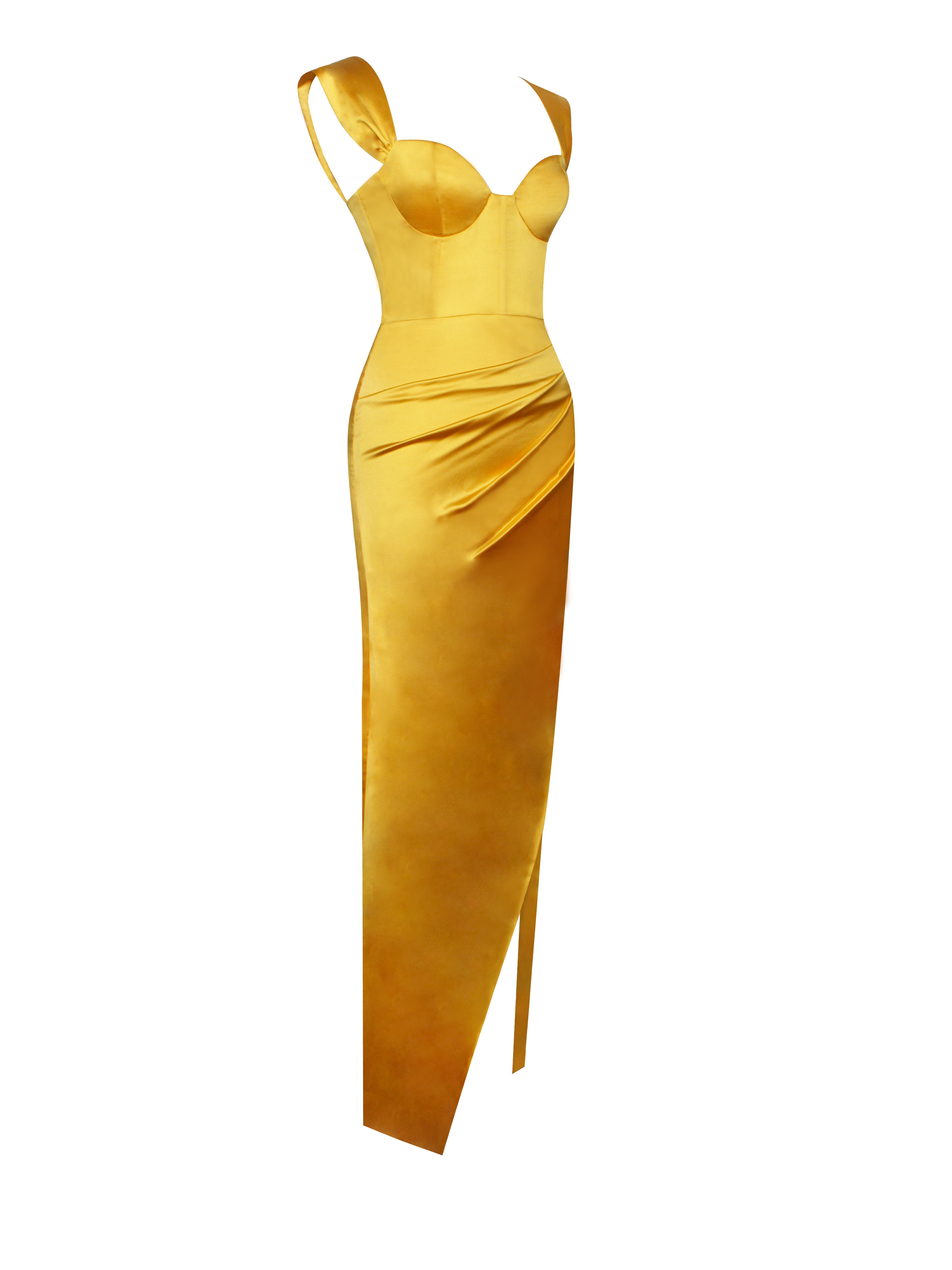 Zarah Yellow High Slit Corset Satin Dress