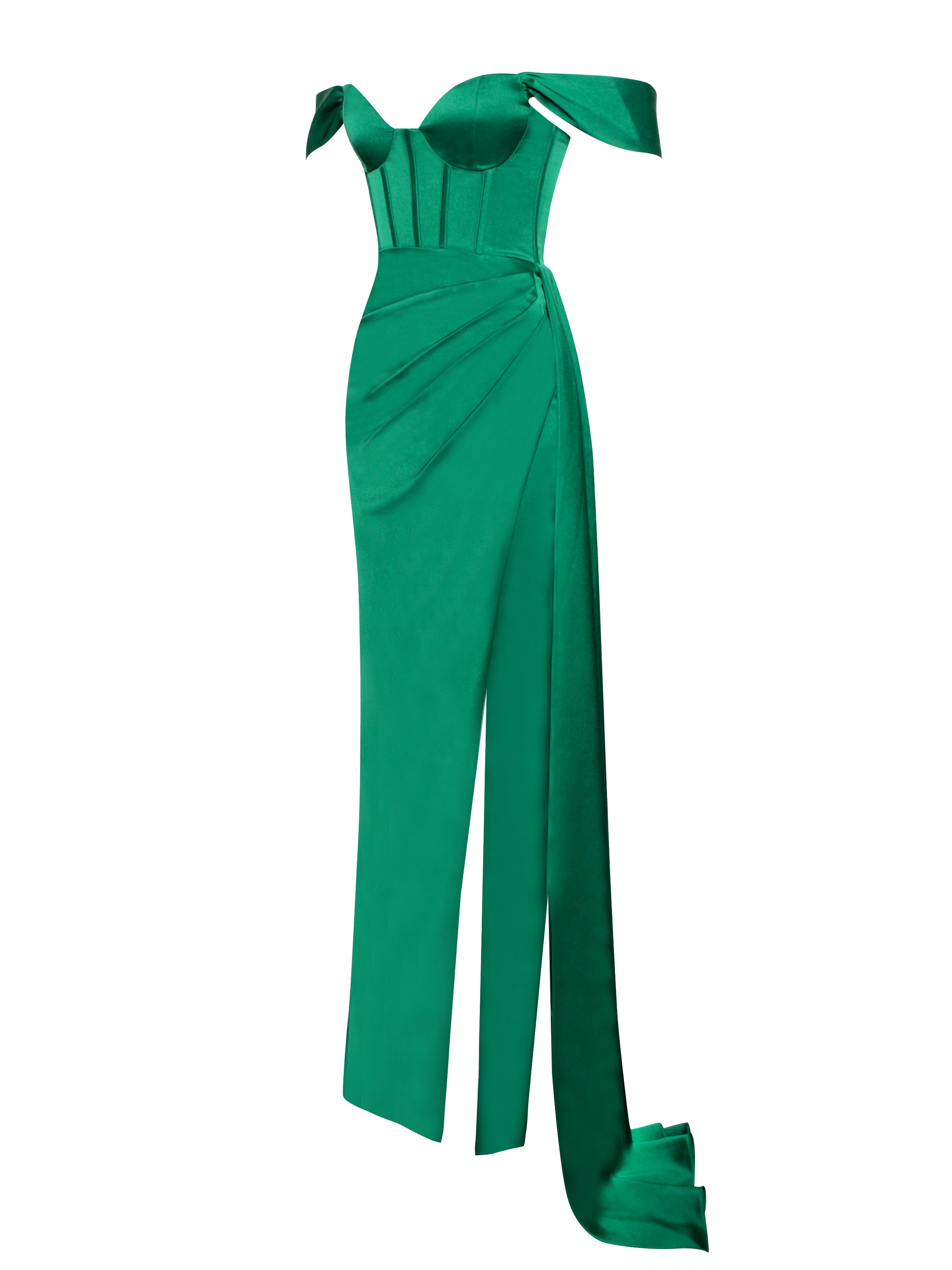 Miss Circle Women Zayda Green High Slit Corset Satin Gown Miss Circle Women Zayda Green High Slit Corset Satin Gown