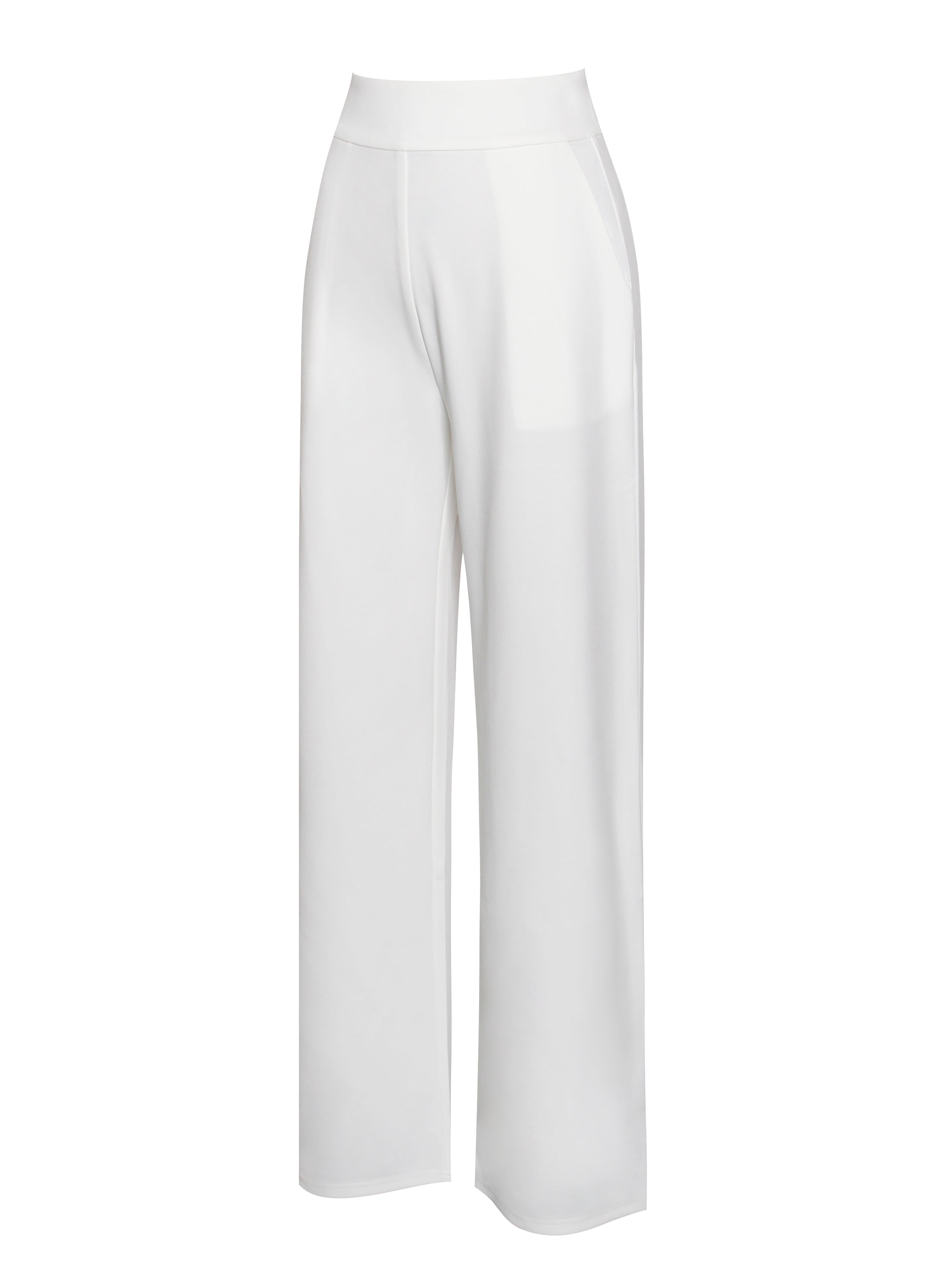 Never Enough White Stretch Crepe Wide Leg Trousers - Miss Circle