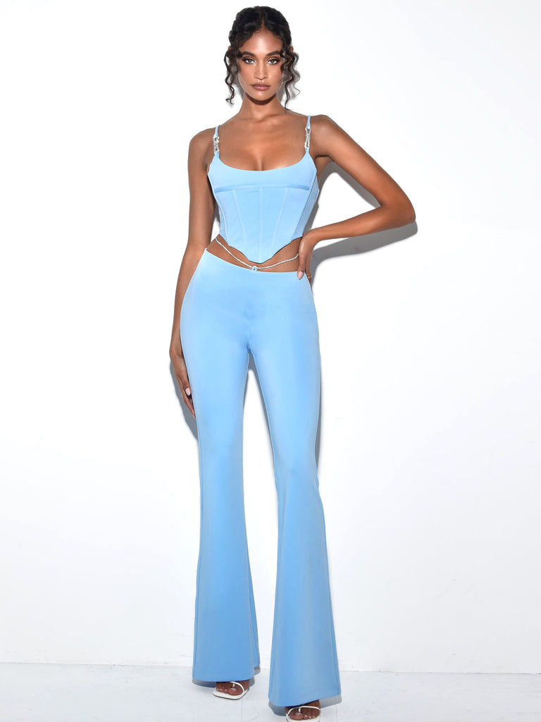 Tova Baby Blue Crystal Waist Strap Flare Pants – Miss Circle