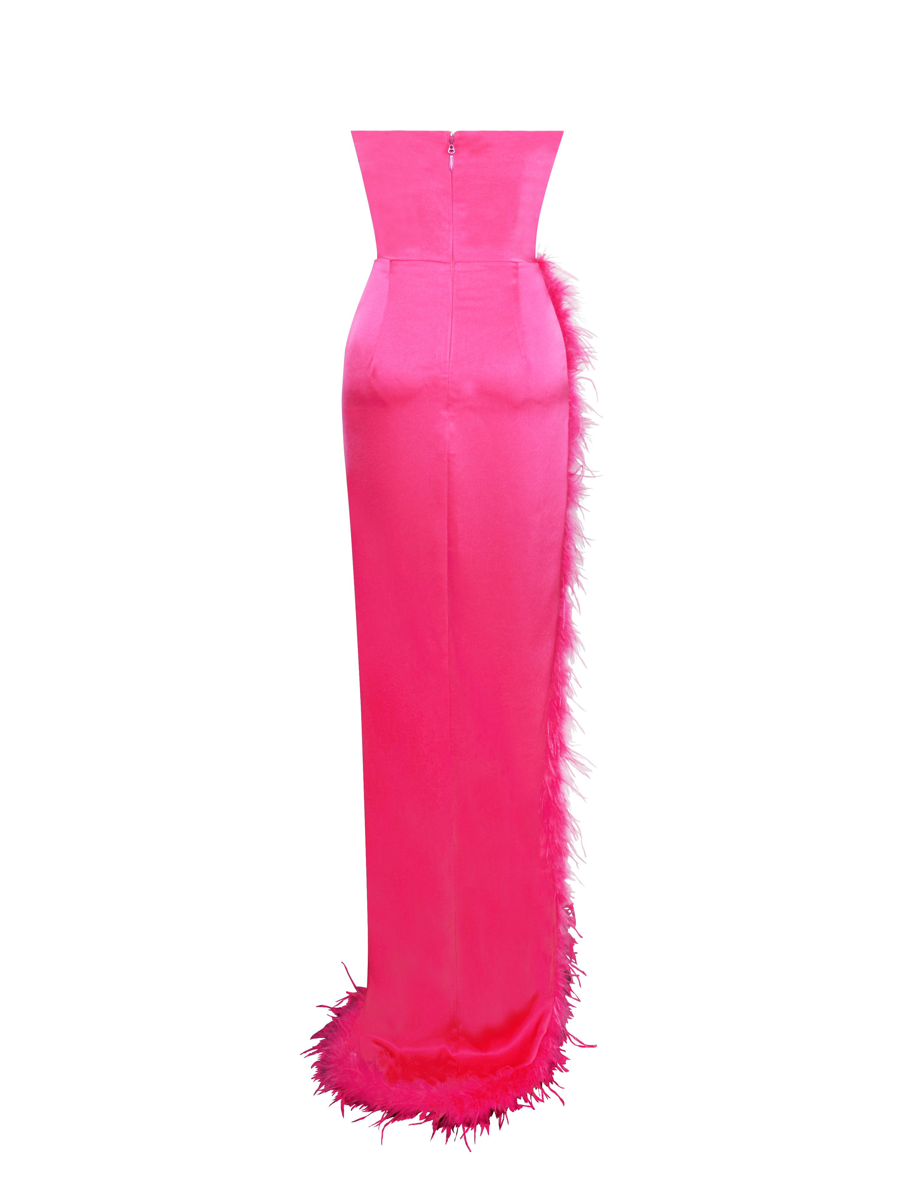 Perrin Fuchsia Pink Feather Dress High Slit Gown