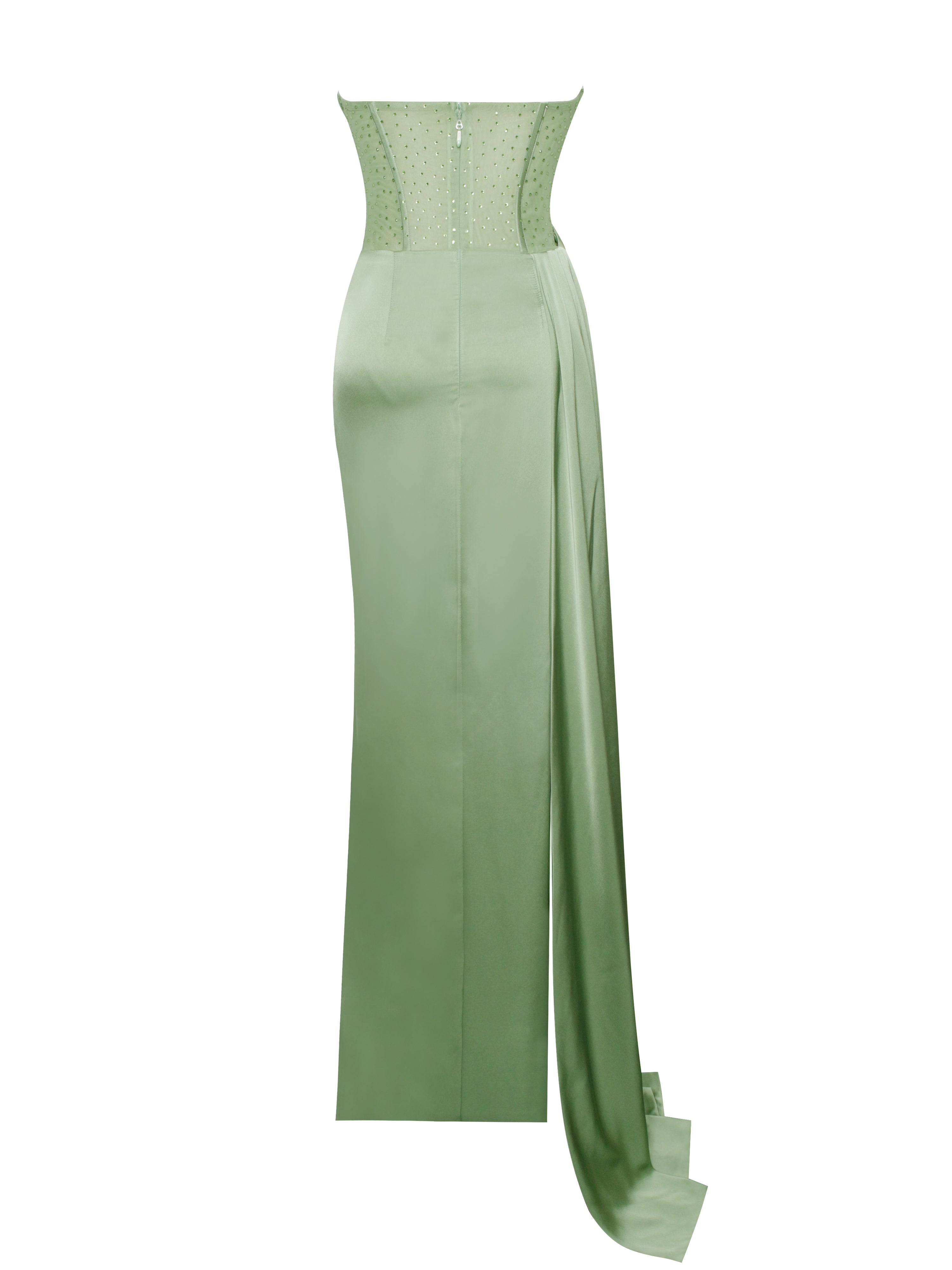 Holly Basil Crystallized Corset High Slit Satin Gown