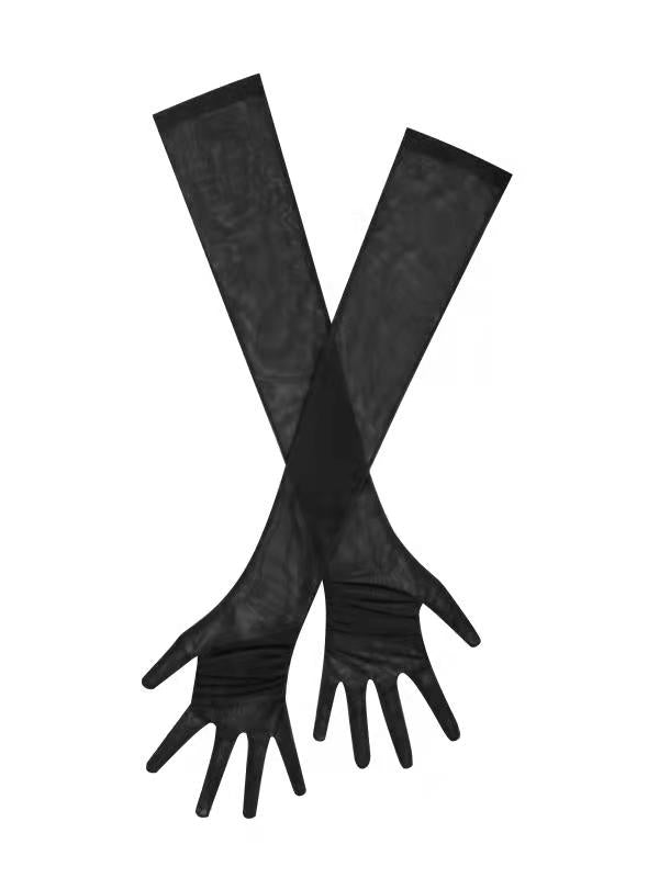 Qira Black Mesh Opera-length Gloves