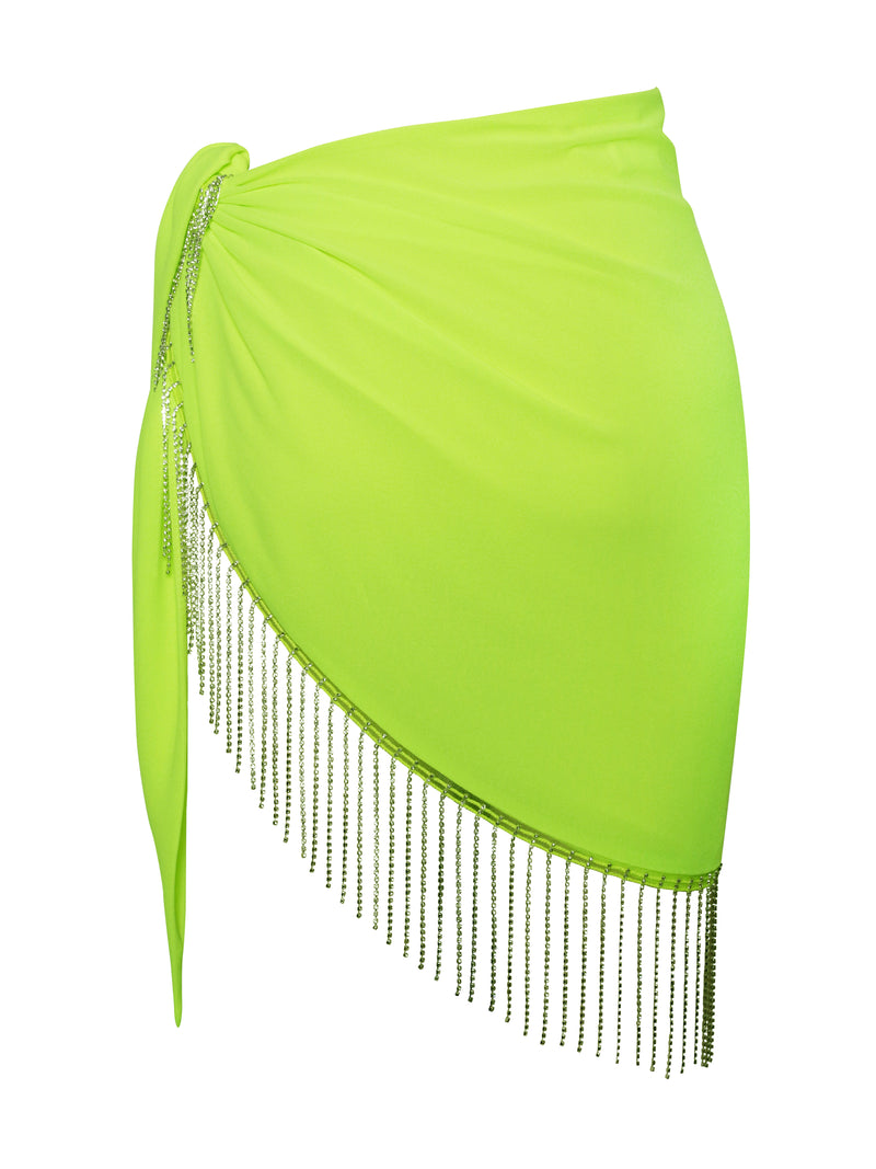 Quill Neon Green Cover Up with Crystal Fringe