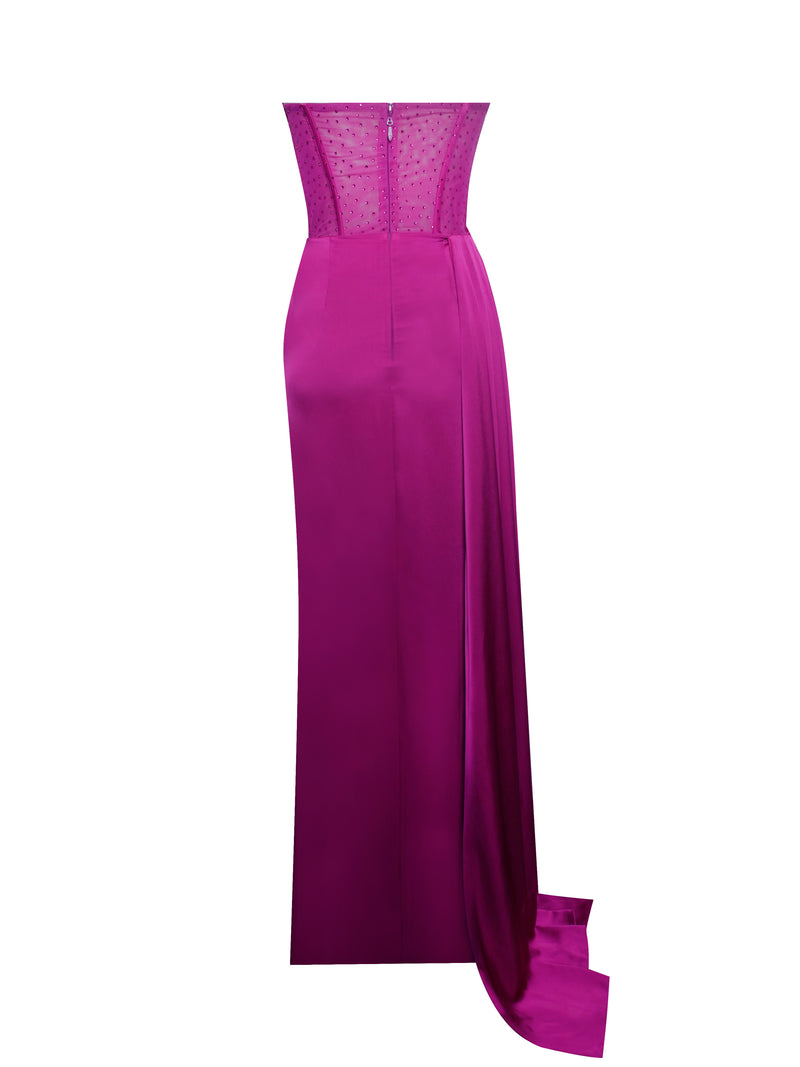 Holly Pink Cristallized Corset Gown Satin Dress - ShopperBoard