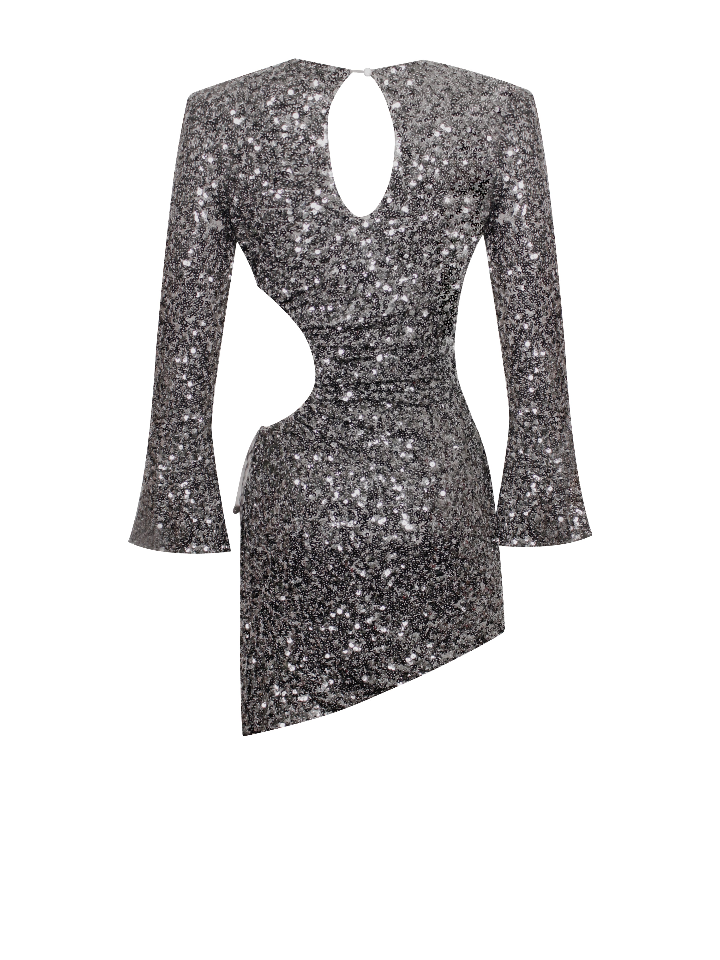 Myla Grey Sequin Long Sleeve Cutout Slit Dress