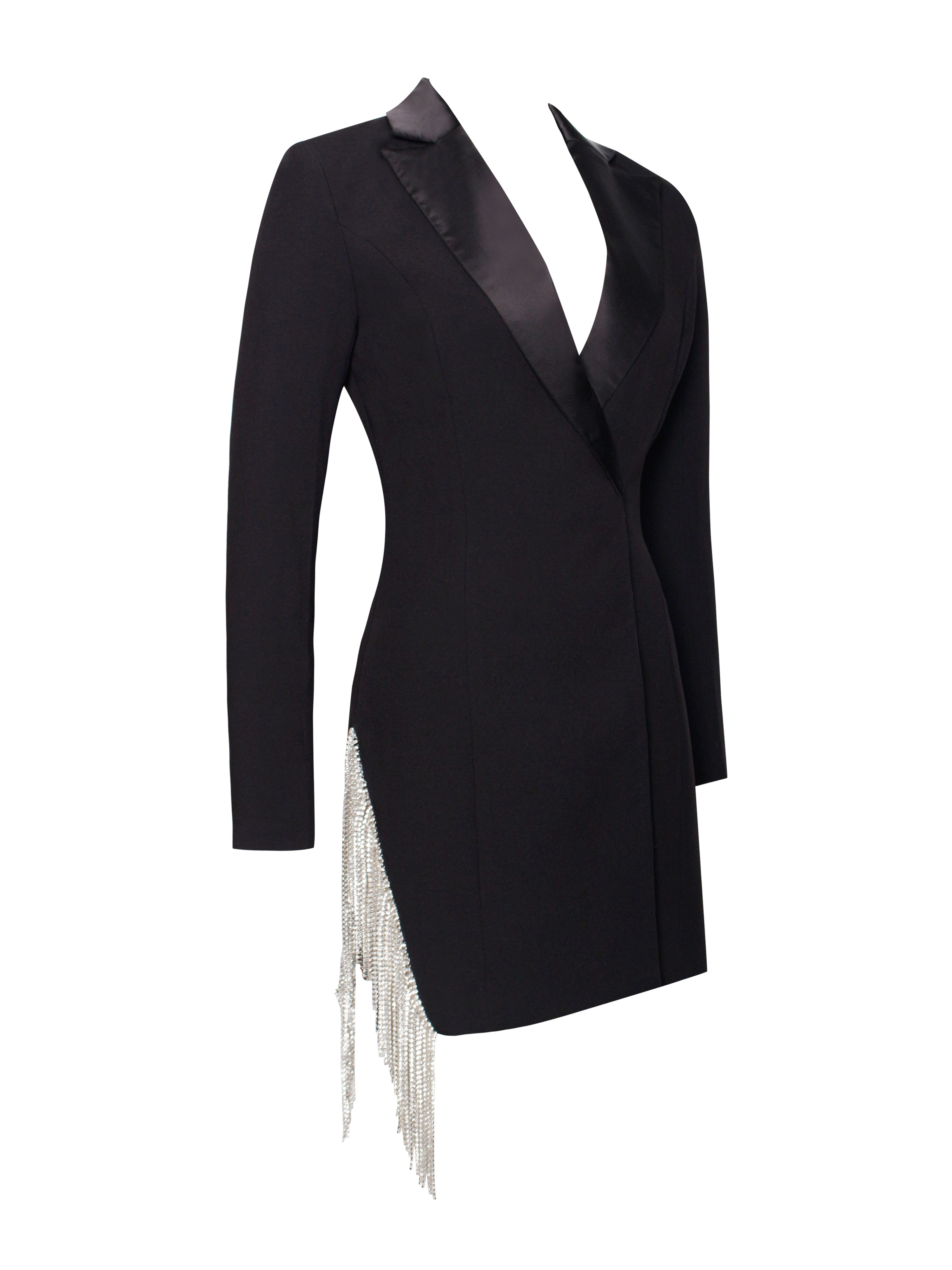 Freya Black Crystal Fringe Blazer Dress