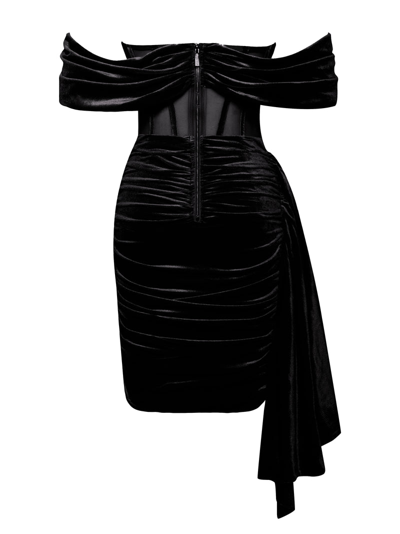 Irisa Black Draping Off Shoulder Corset Dress