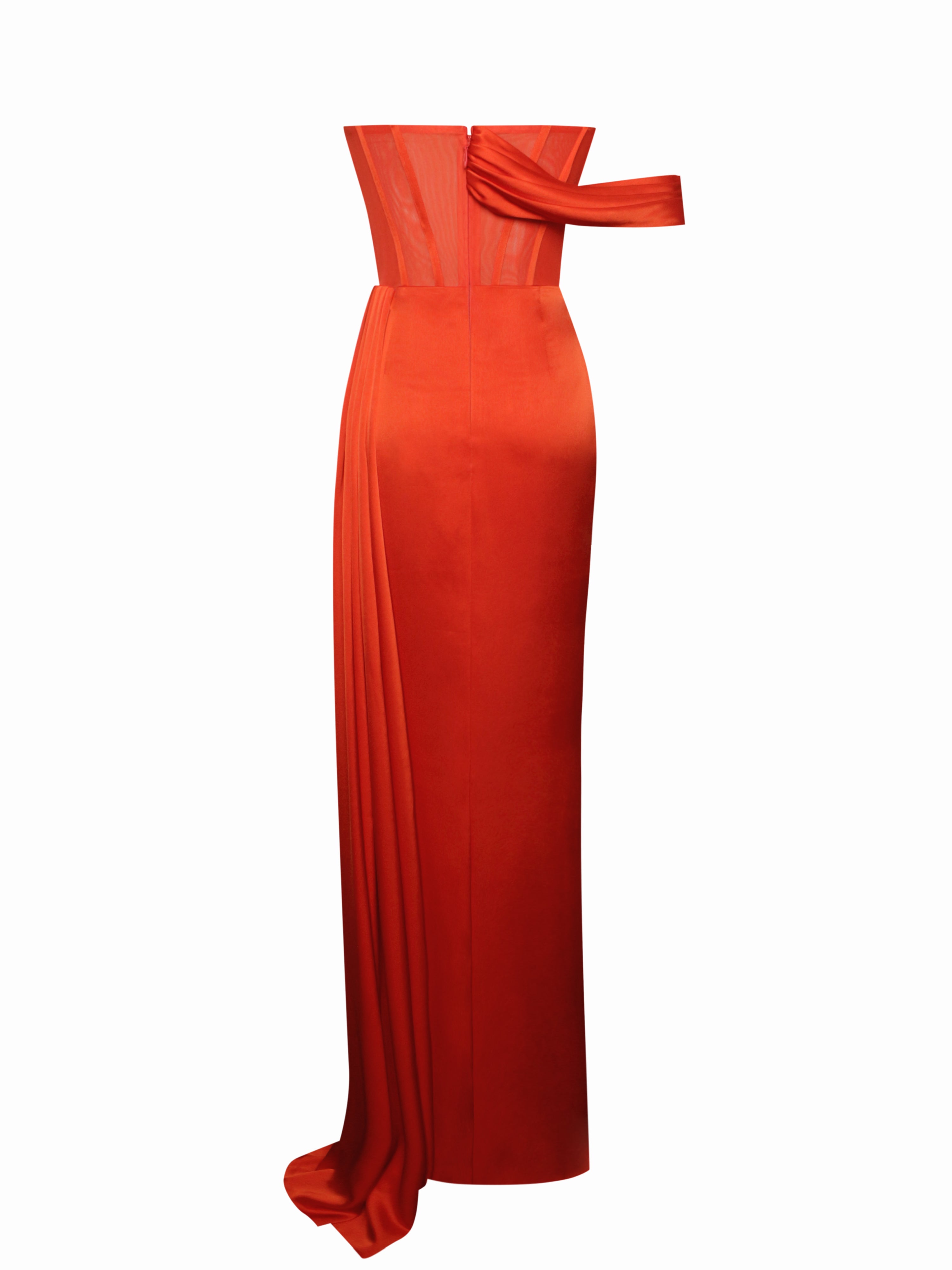 Rebeca Poinciana Satin High Slit Corset Gown