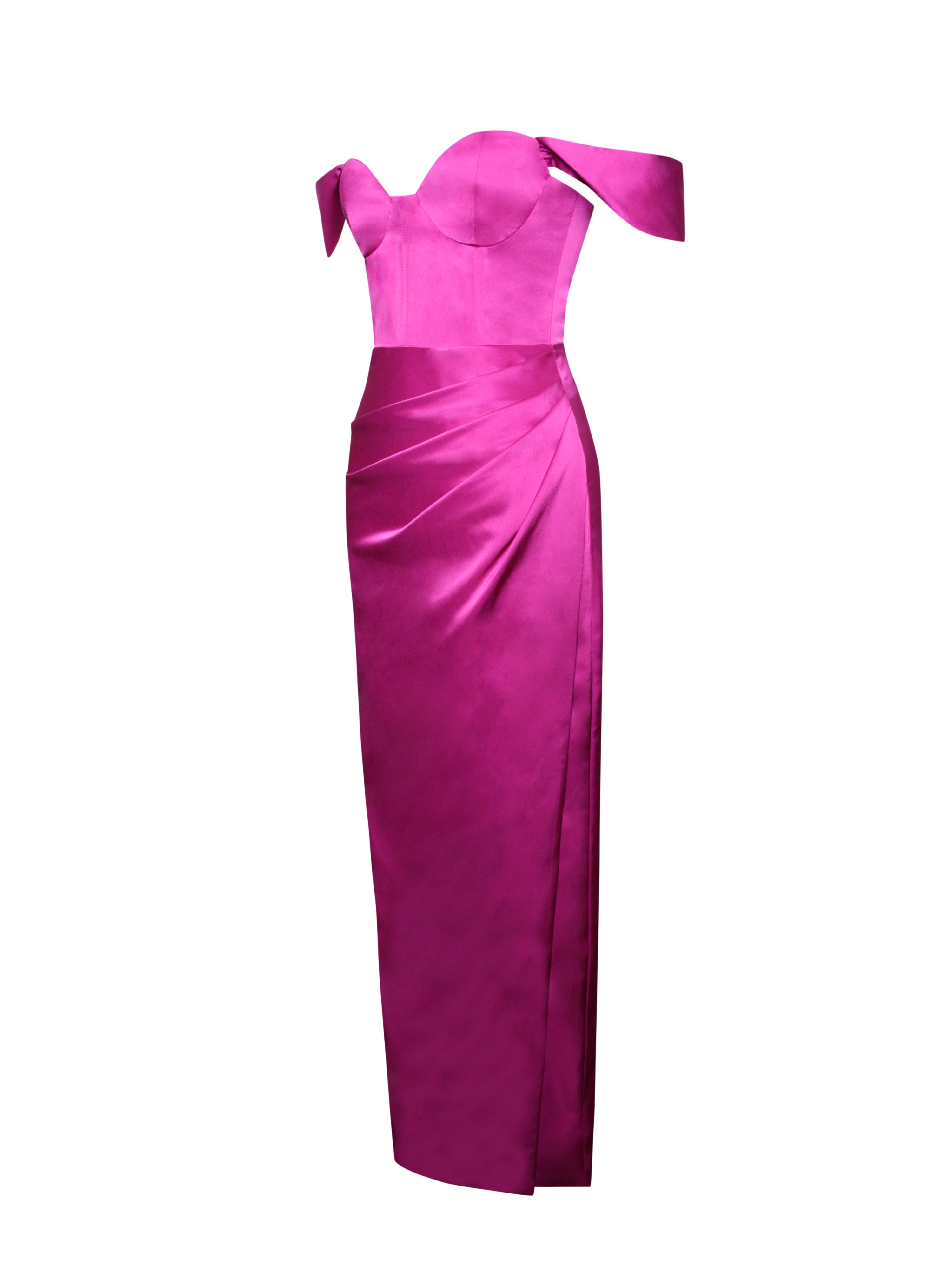 Zarah Fuchsia High Slit Corset Satin Dress