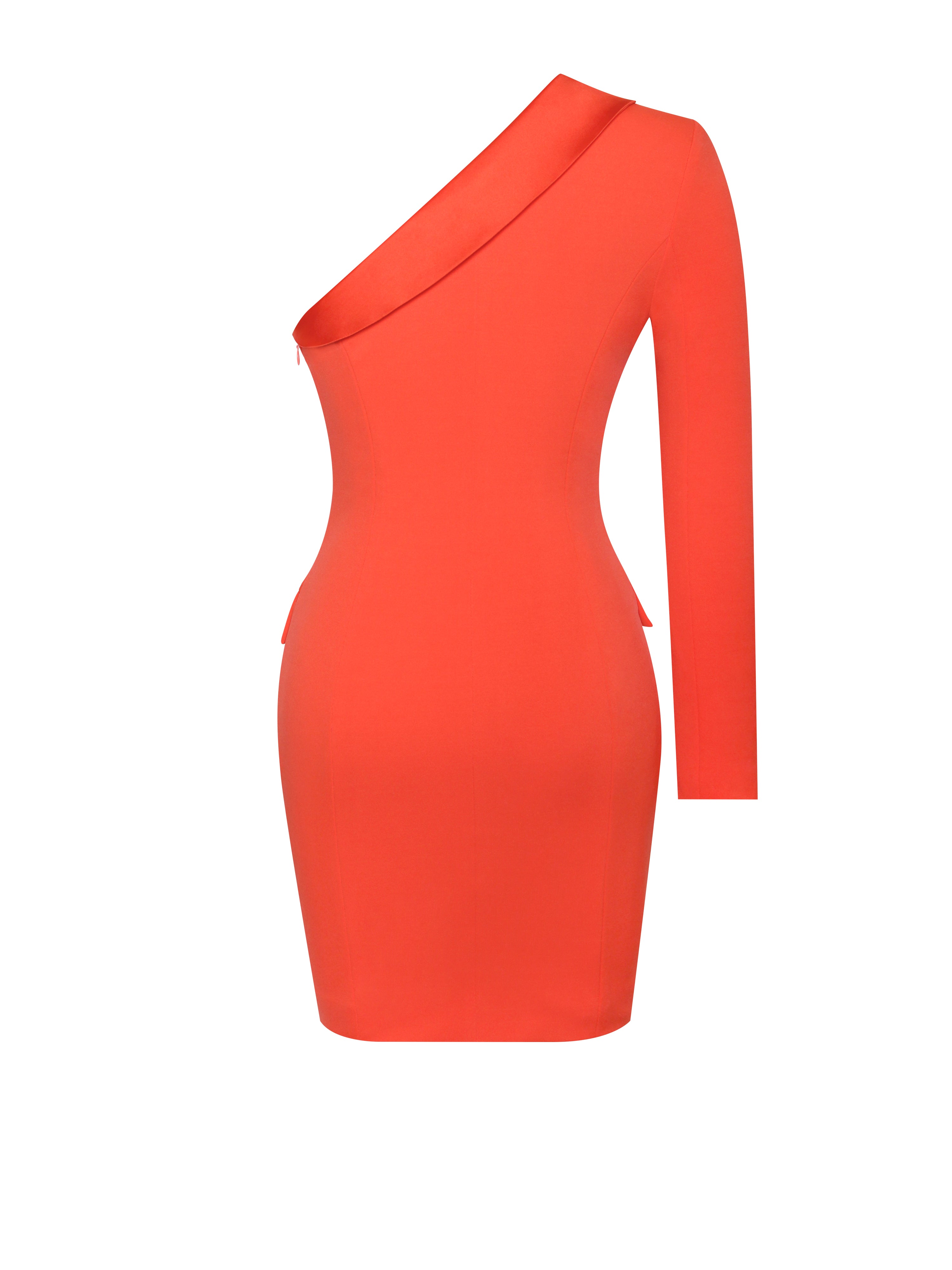 Keep One Up One Sleeved Orange Crepe Tuxedo Blazer Dress - Miss Circle