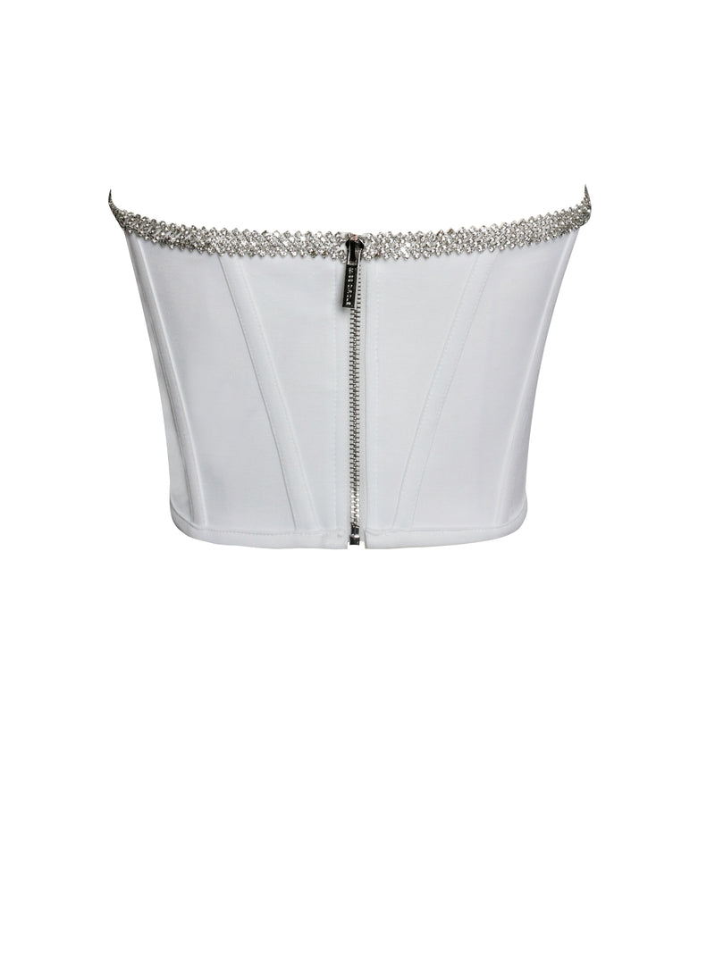 Melanie White Corset Top With Crystal Trim – Miss Circle
