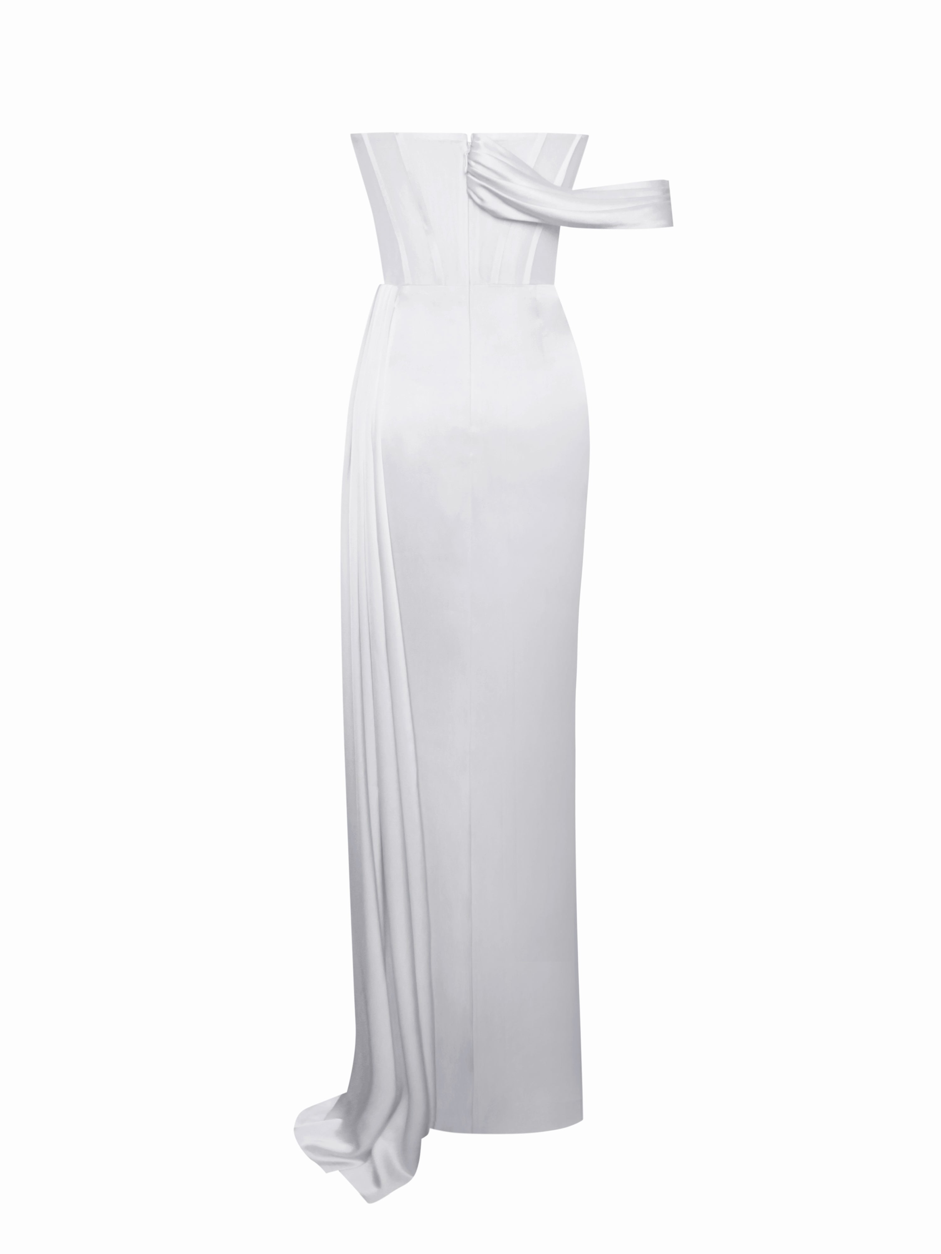 Rebeca White Satin High Slit Corset Gown